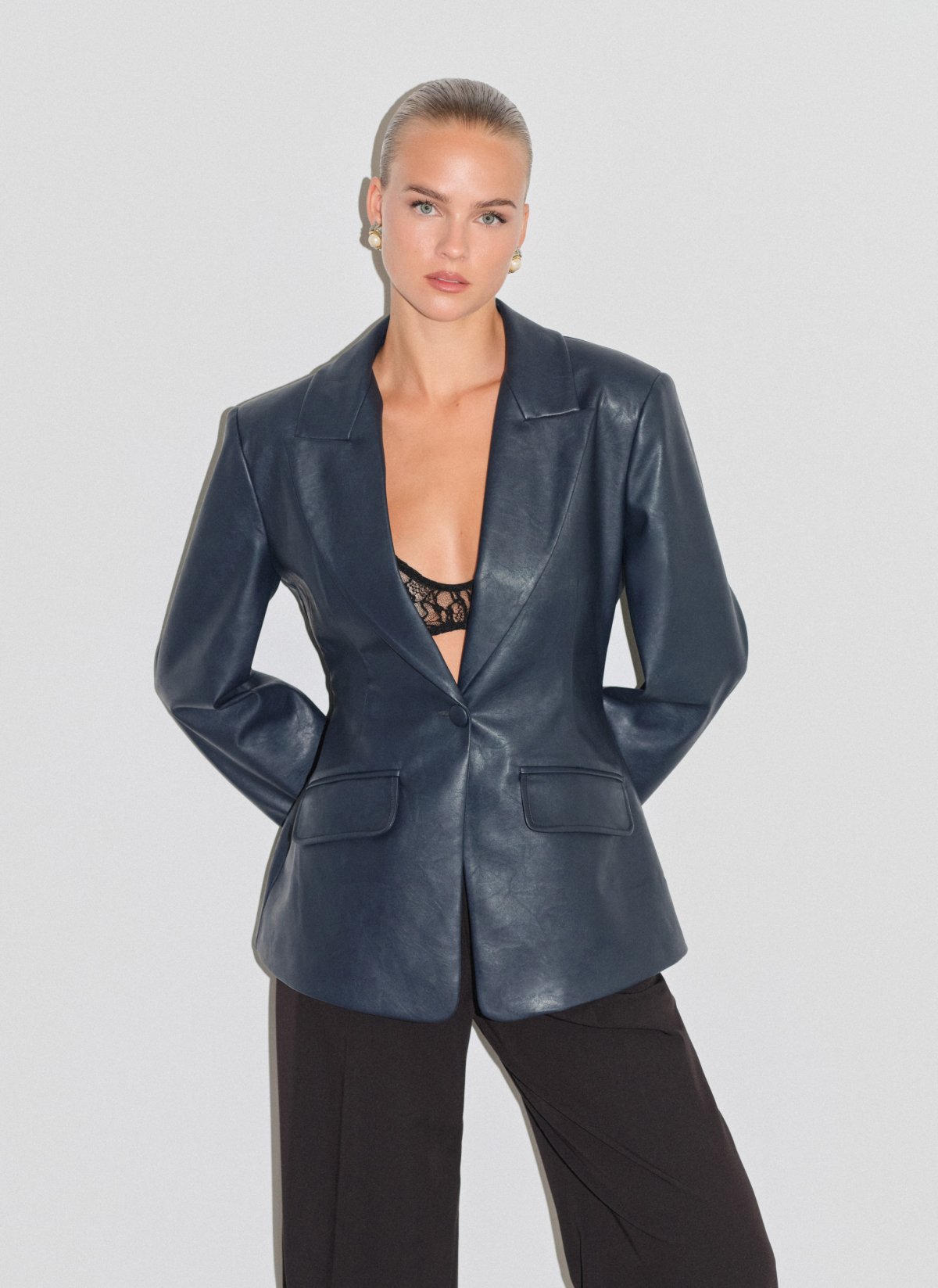 Faux leather fitted blazer-24