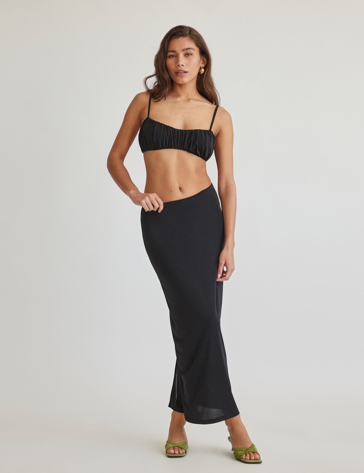 Co-ord midi skirt and top with gathering detail-0