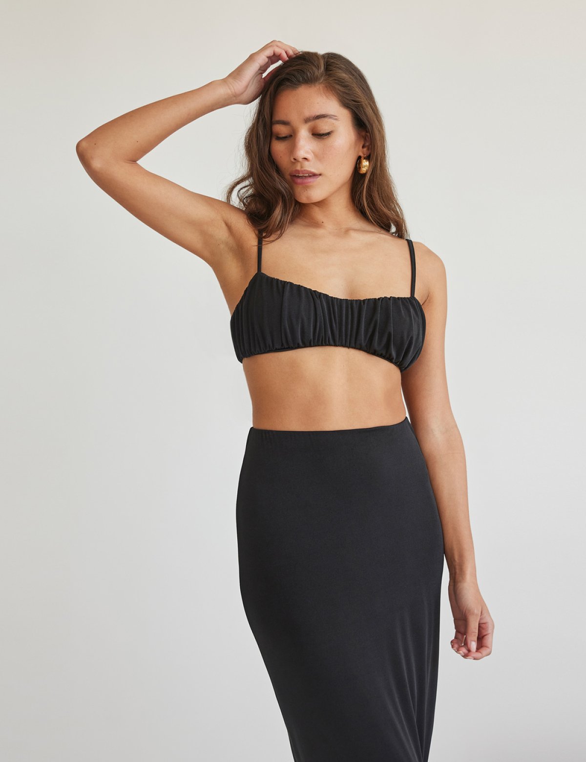 Co-ord midi skirt and top with gathering detail-1