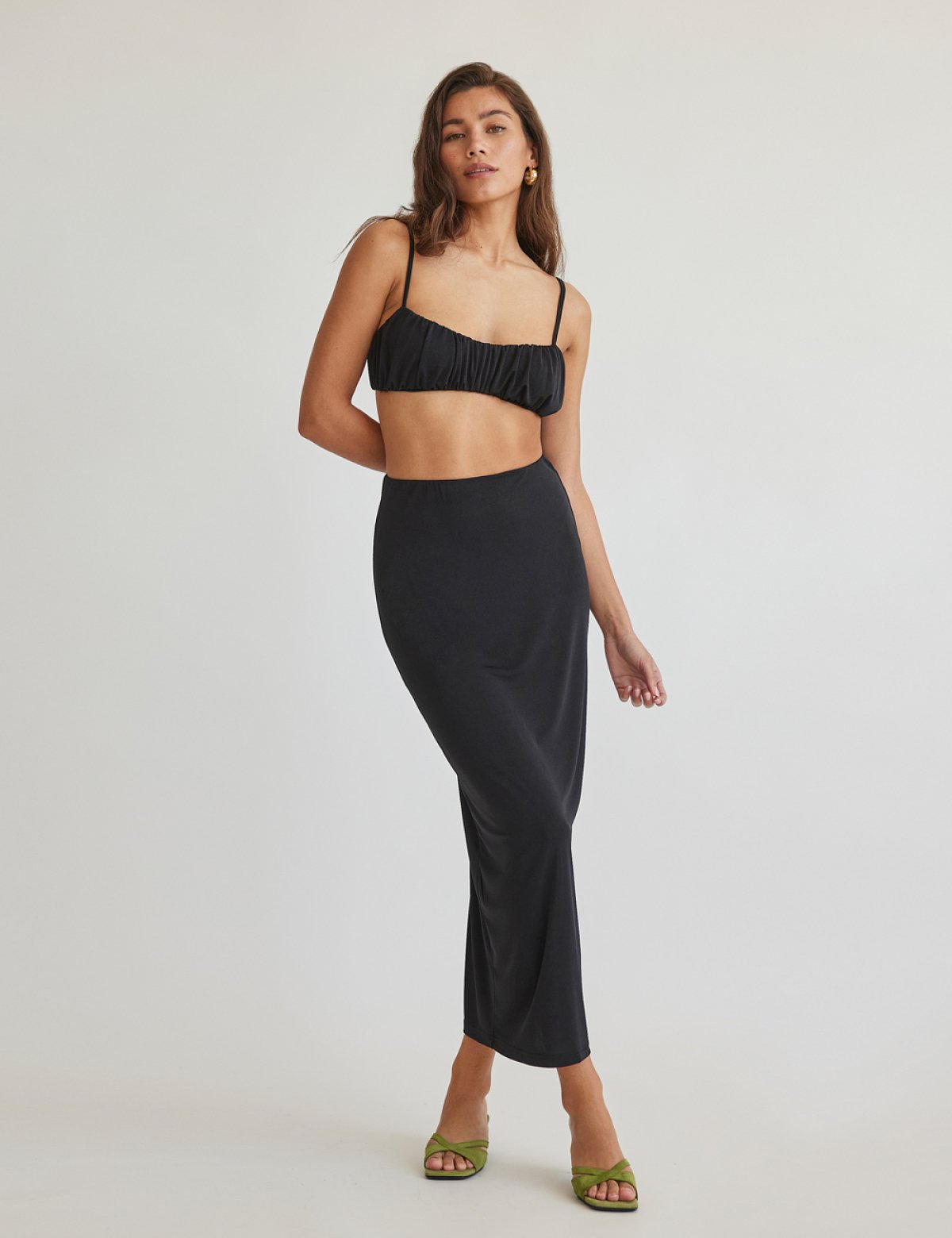 Co-ord midi skirt and top with gathering detail-2