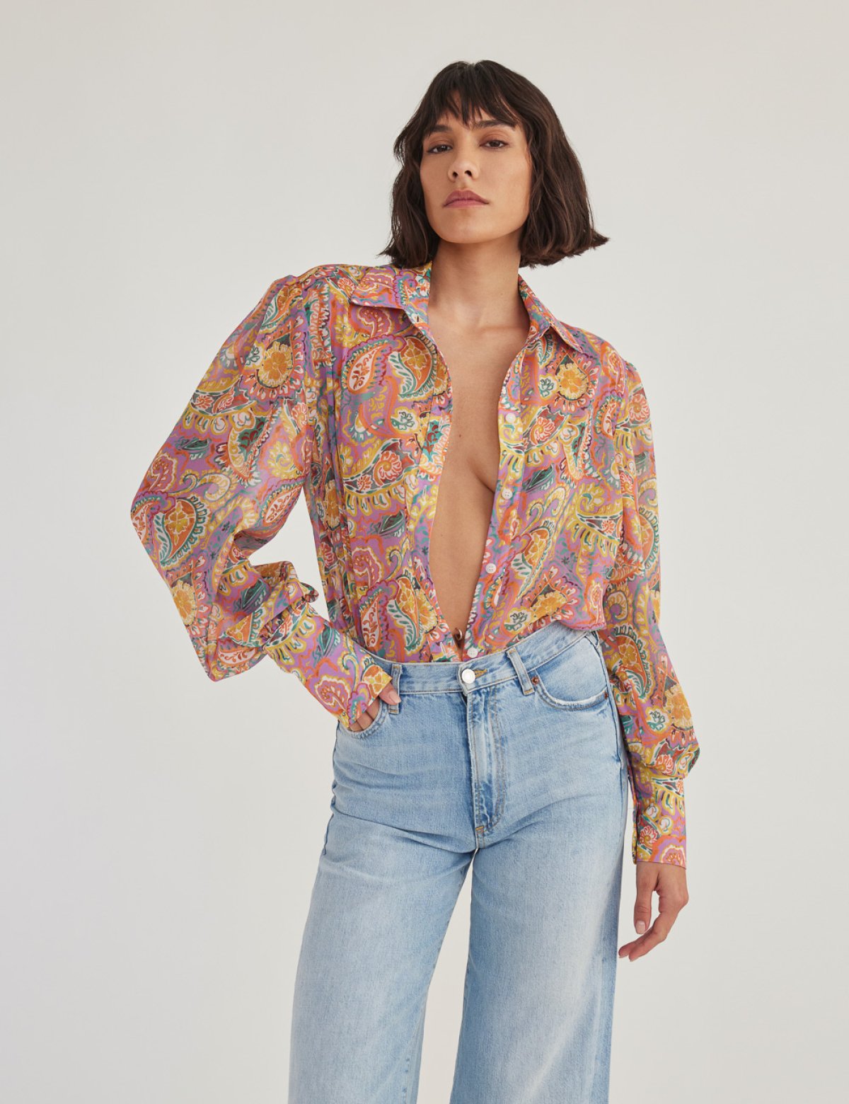 Printed shirt with puffy sleeves-2