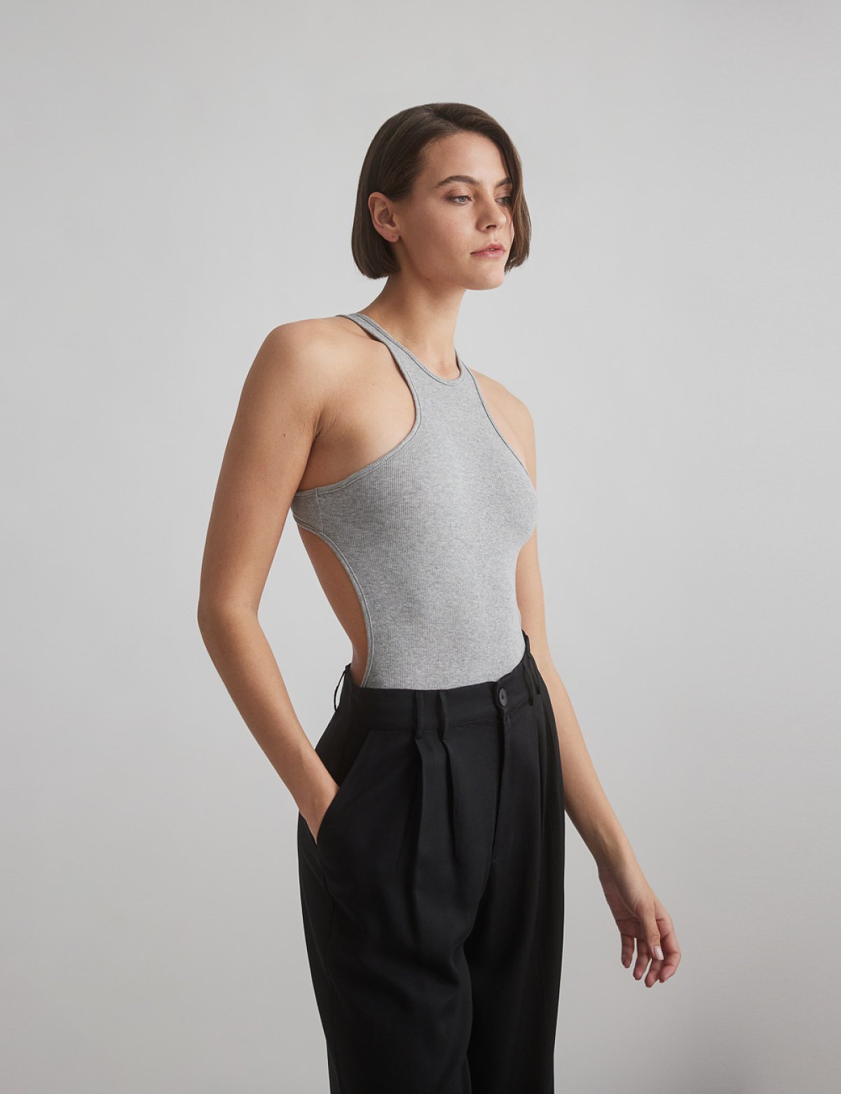 Cut-out back sleeveless ribbed bodysuit-3