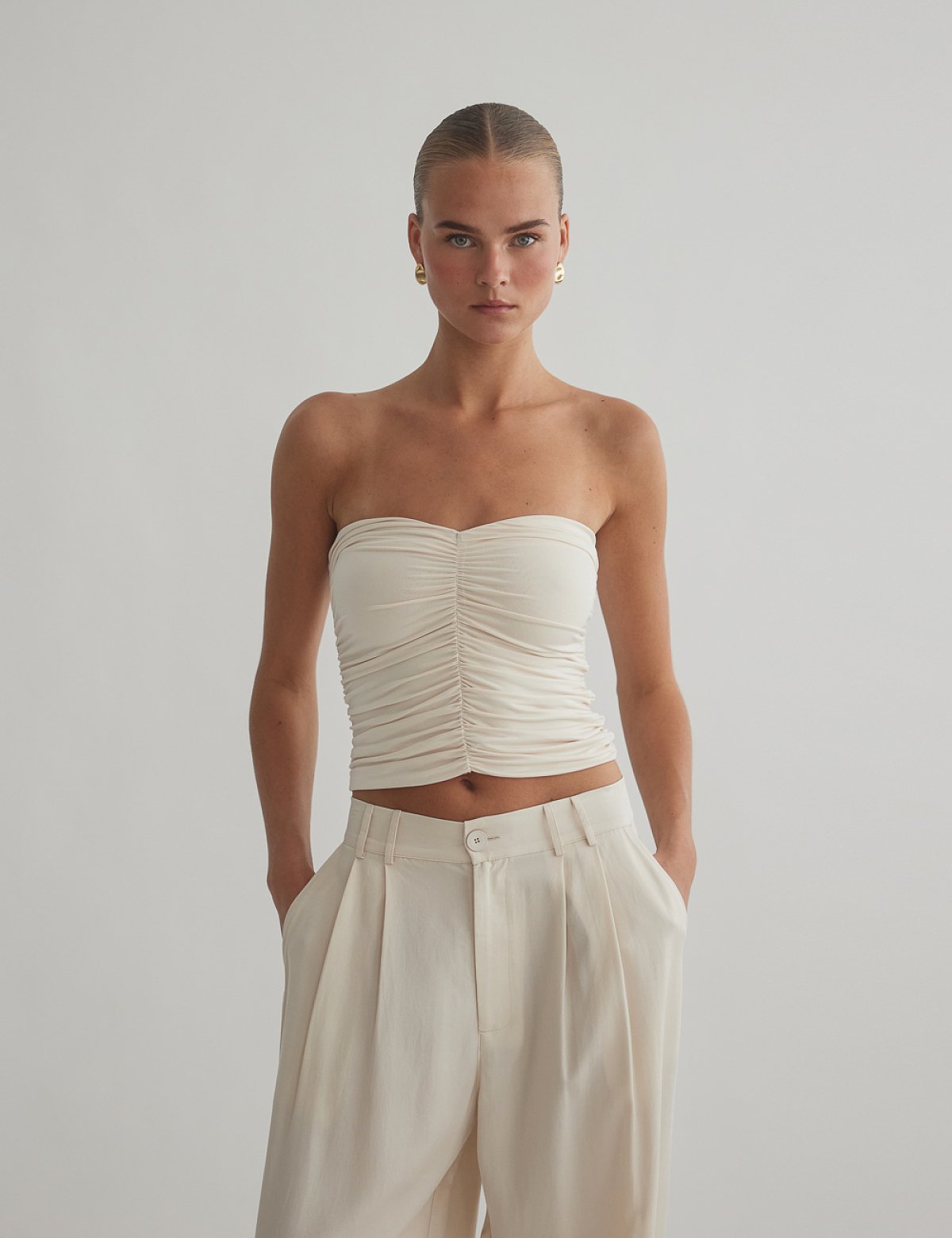 Ruched strapless top-0