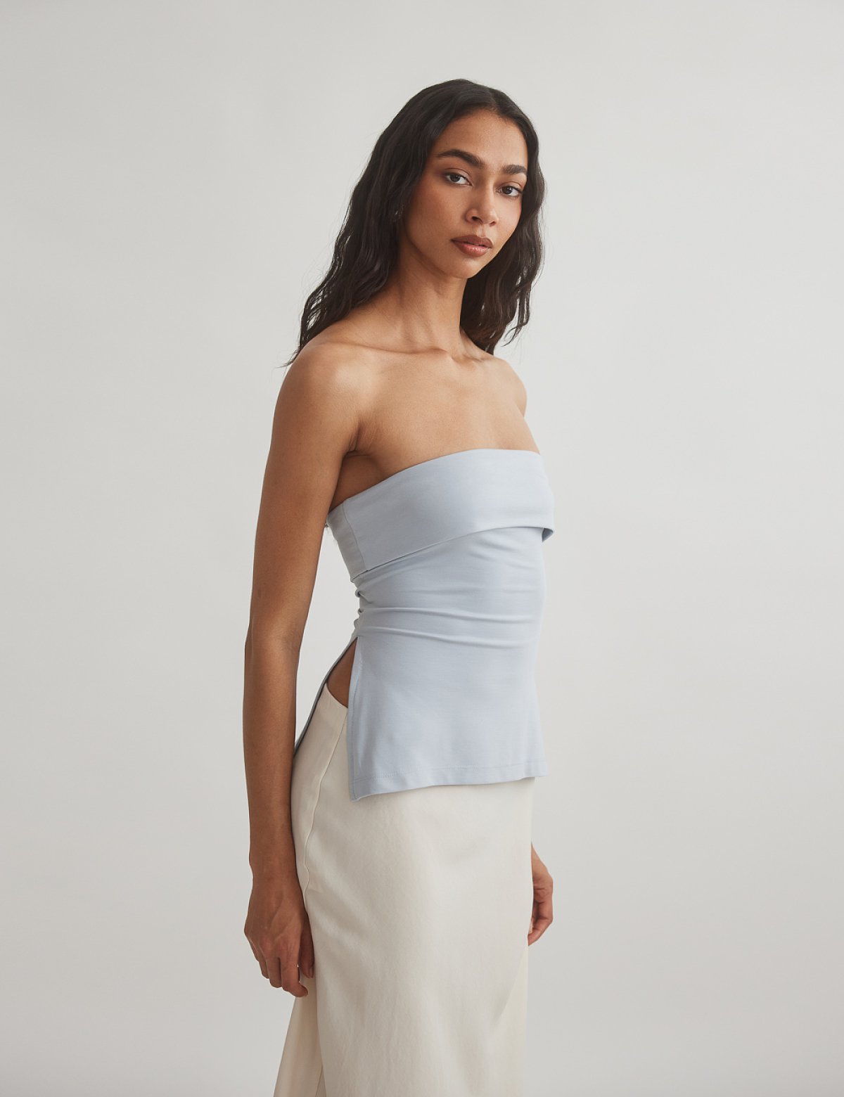 Strapless blouse with double slit-0