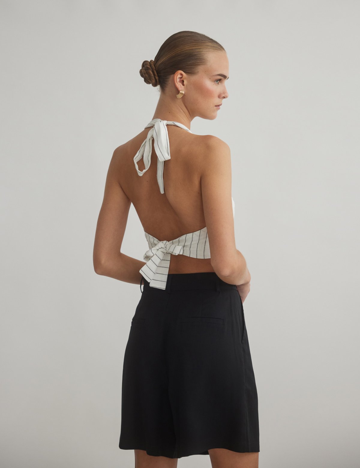 Linen cropped vest with stripes-3