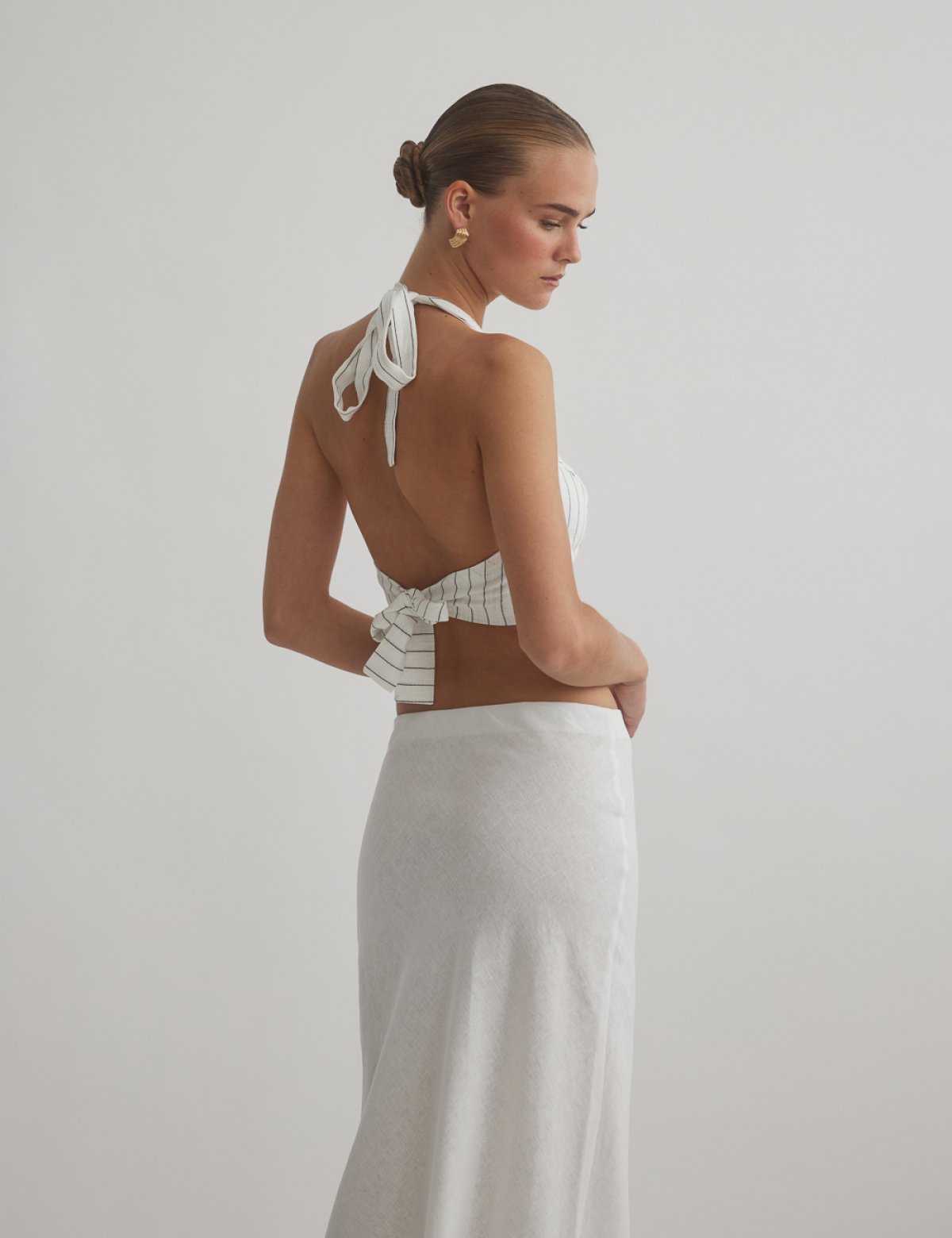Linen cropped vest with stripes-1