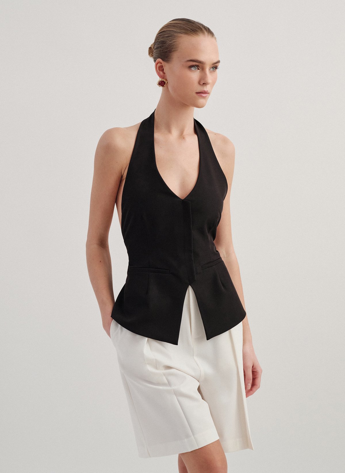 Γυναικείο υφασμάτινο γιλέκο με δέσιμο