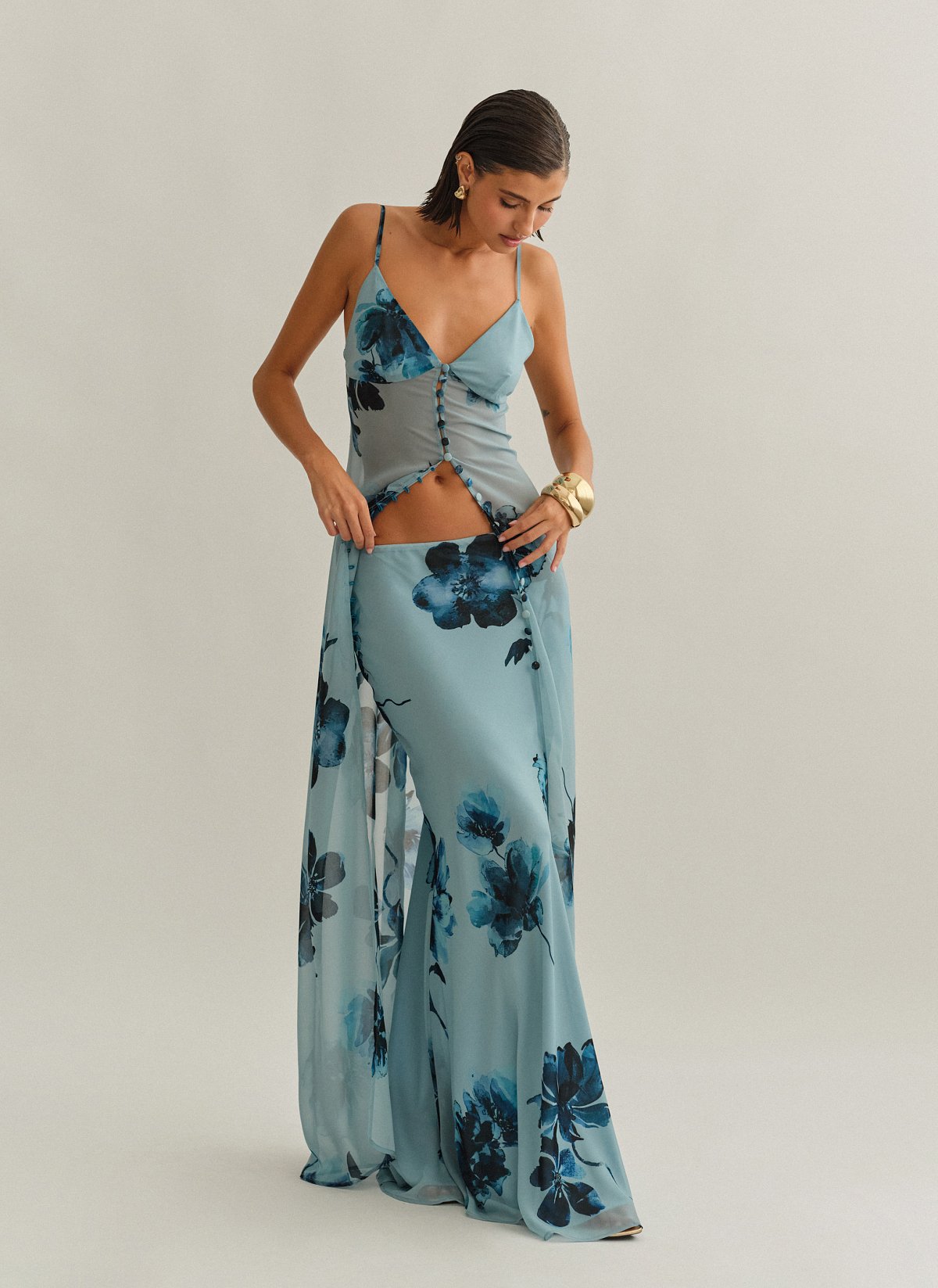 Γυναικεία ημιδιάφανη εμπριμέ μακριά φούστα