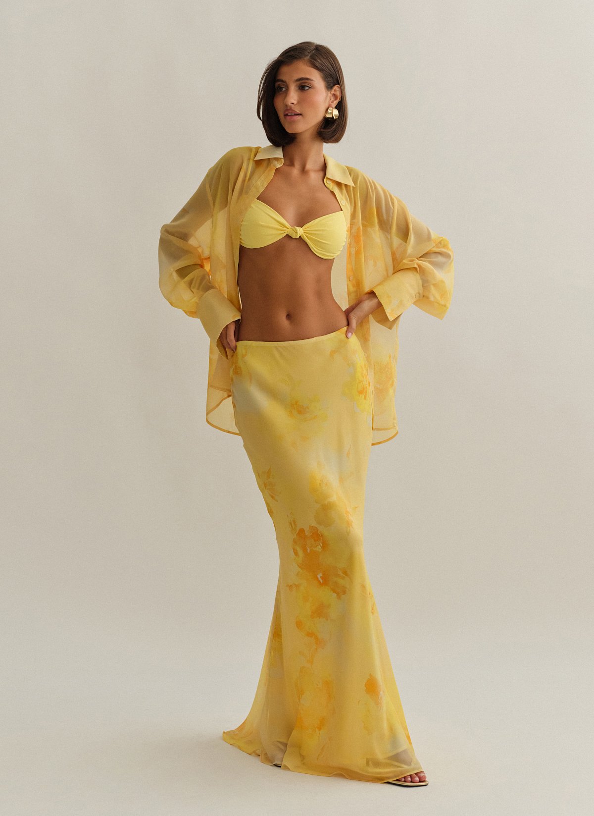 Γυναικεία ημιδιάφανη εμπριμέ μακριά φούστα