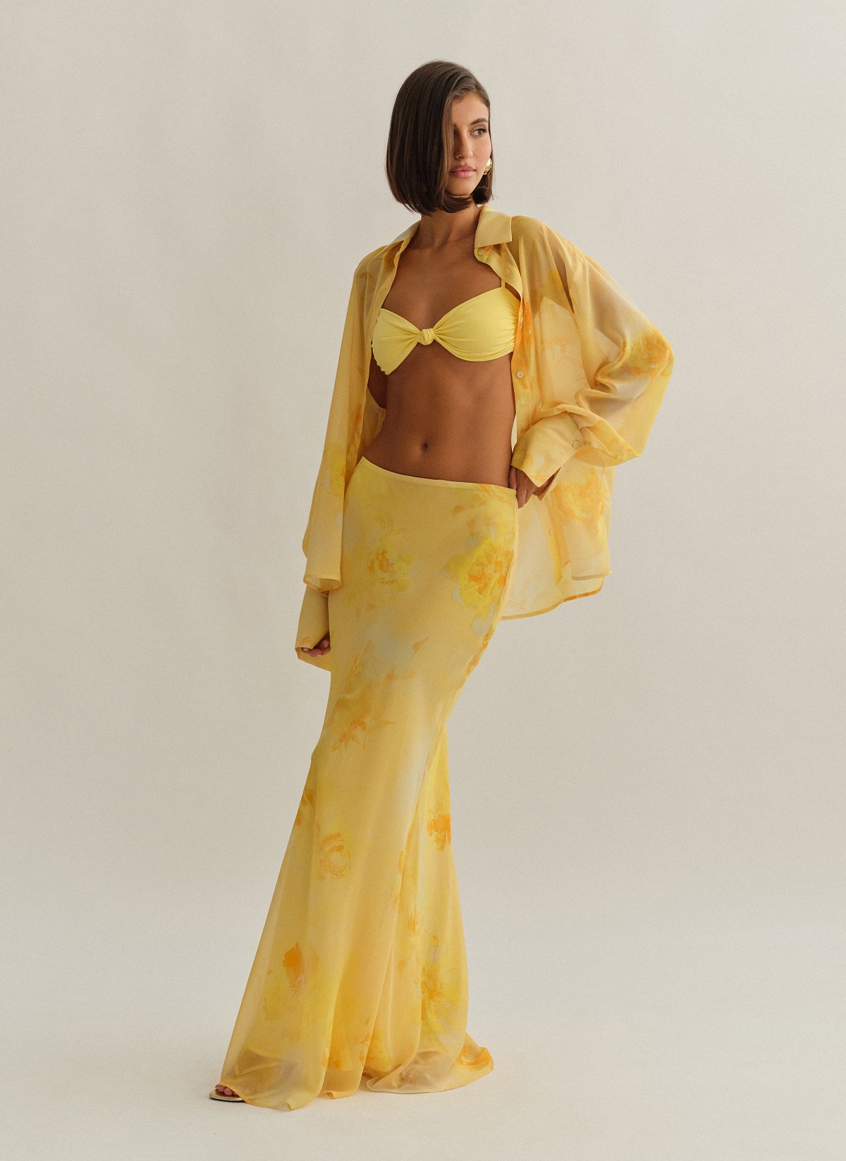 Γυναικεία ημιδιάφανη εμπριμέ μακριά φούστα