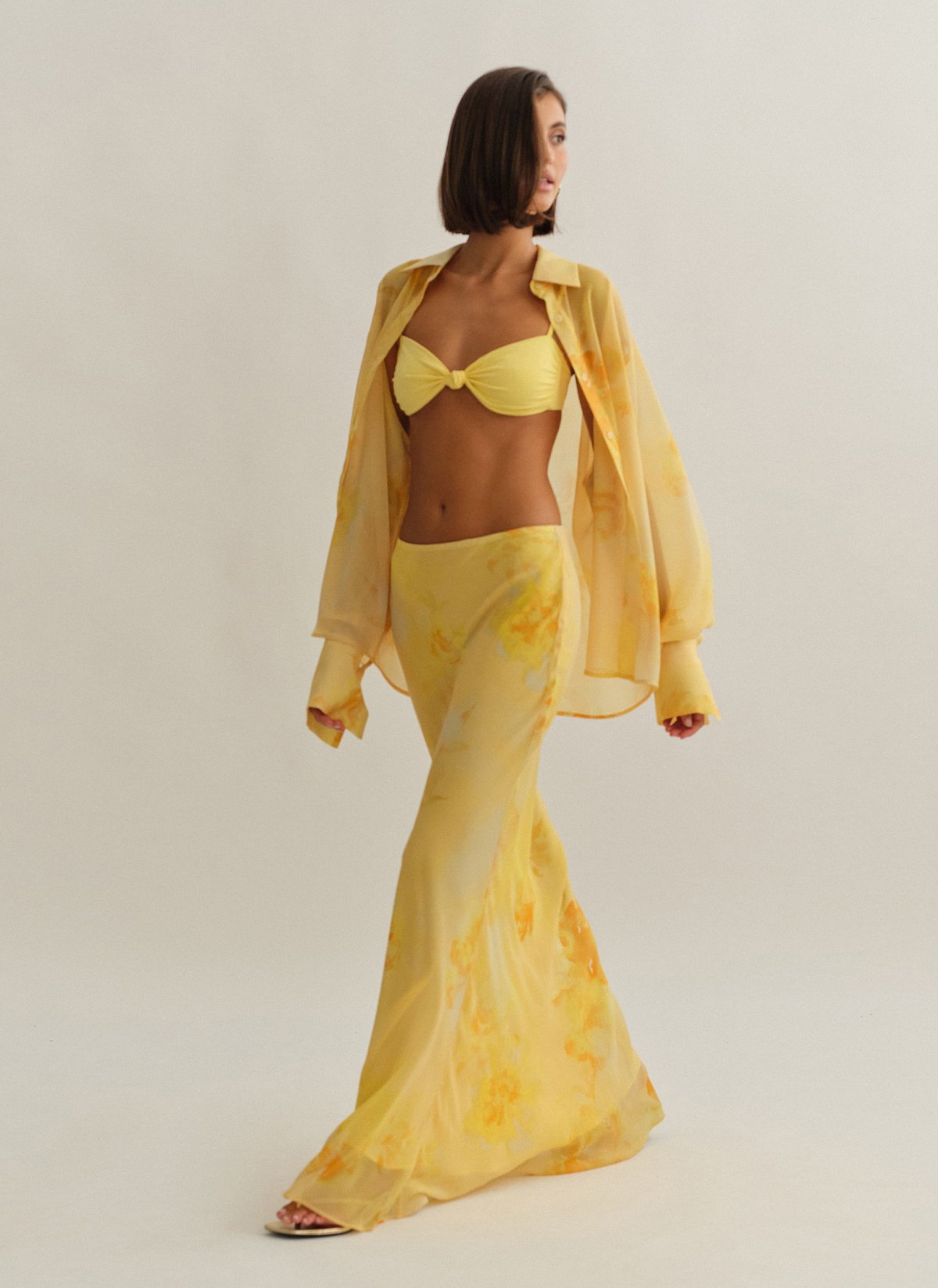 Γυναικεία ημιδιάφανη εμπριμέ μακριά φούστα