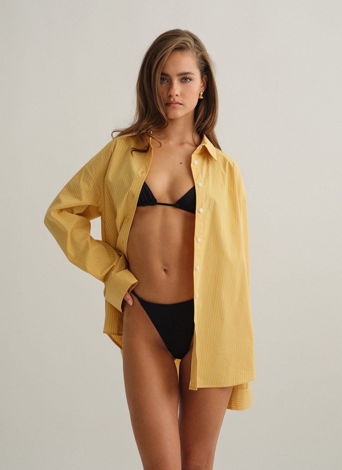 Γυναικείο oversized ριγέ πουκάμισο ποπλίνα