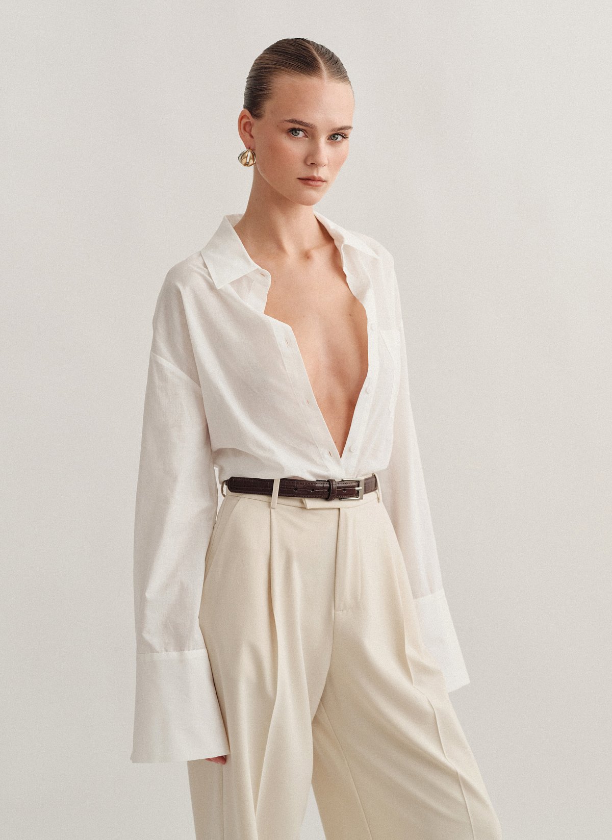 Γυναικείο πουκάμισο ποπλίνα με αποσπώμενη ζώνη