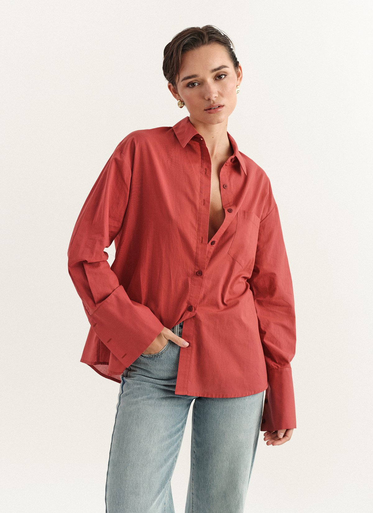 Γυναικείο πουκάμισο ποπλίνα με αποσπώμενη ζώνη