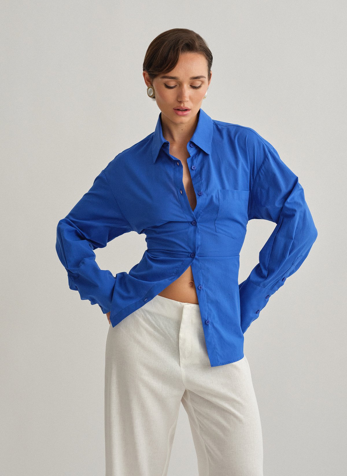 Γυναικείο πουκάμισο ποπλίνα με αποσπώμενη ζώνη