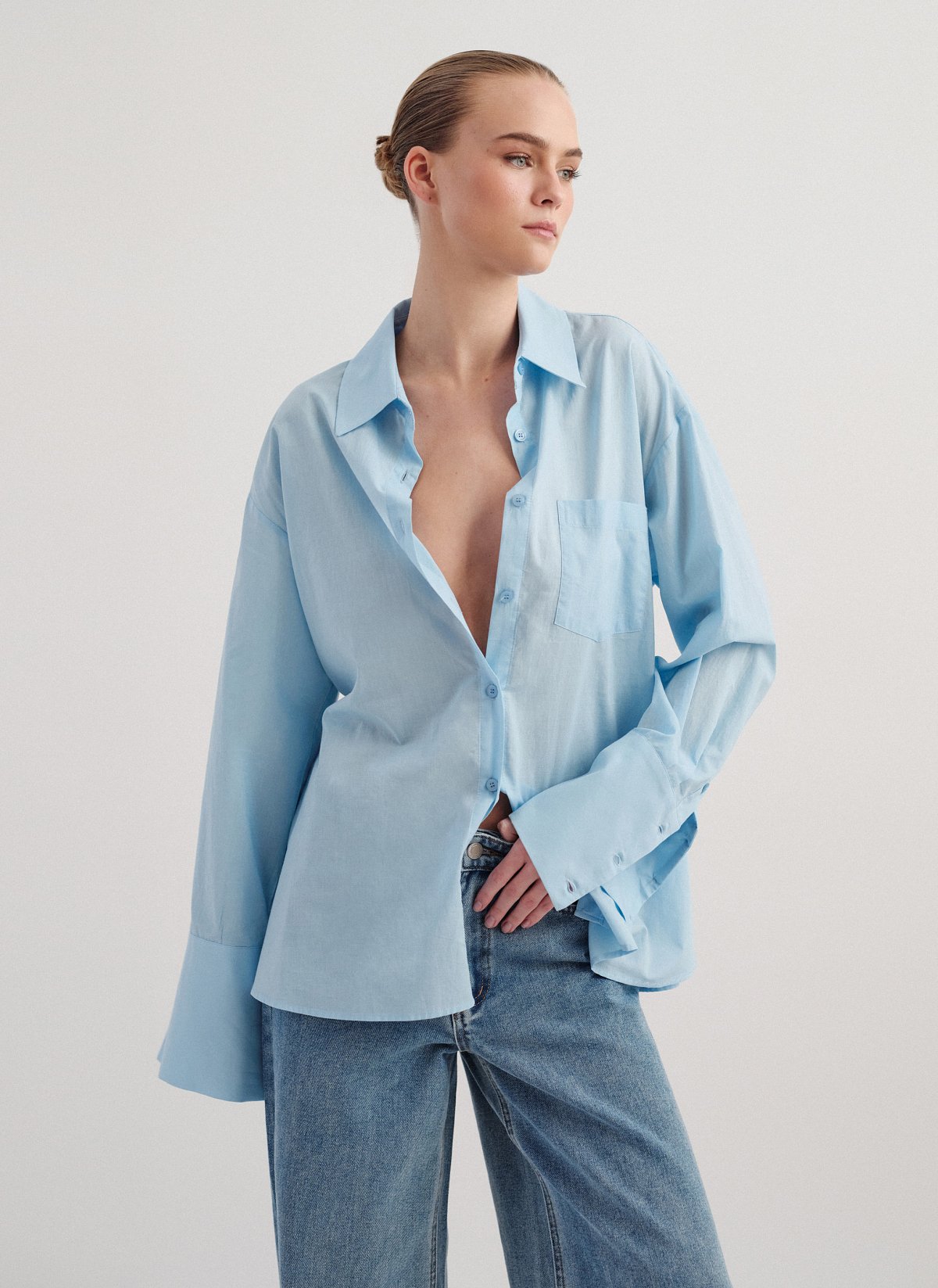 Γυναικείο πουκάμισο ποπλίνα με αποσπώμενη ζώνη