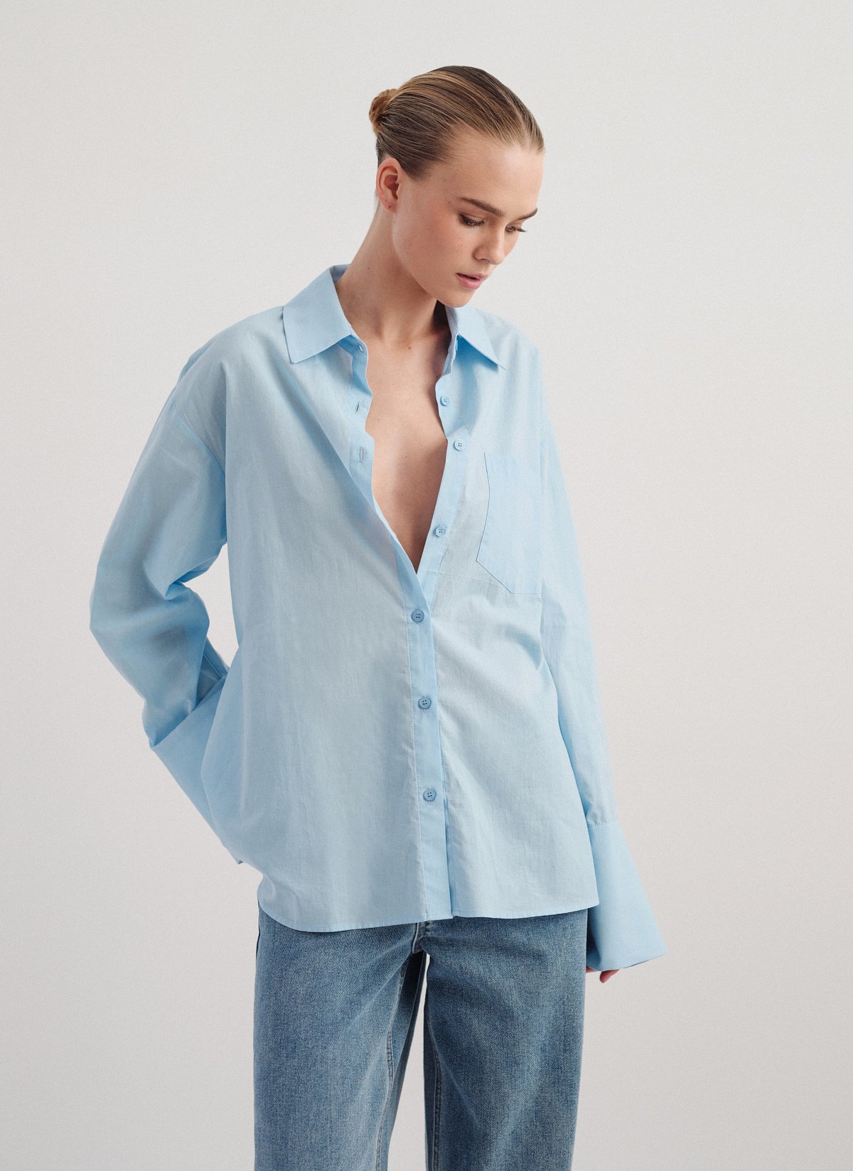 Γυναικείο πουκάμισο ποπλίνα με αποσπώμενη ζώνη