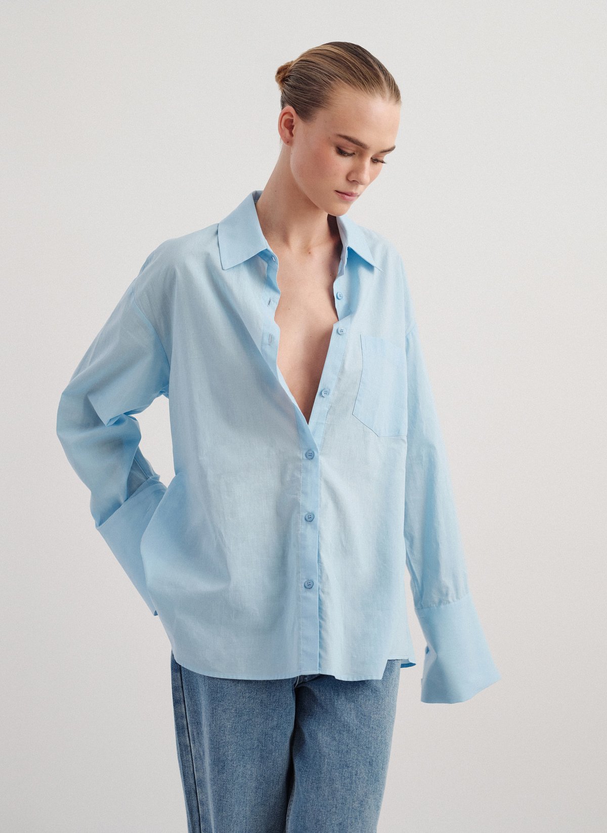 Γυναικείο πουκάμισο ποπλίνα με αποσπώμενη ζώνη