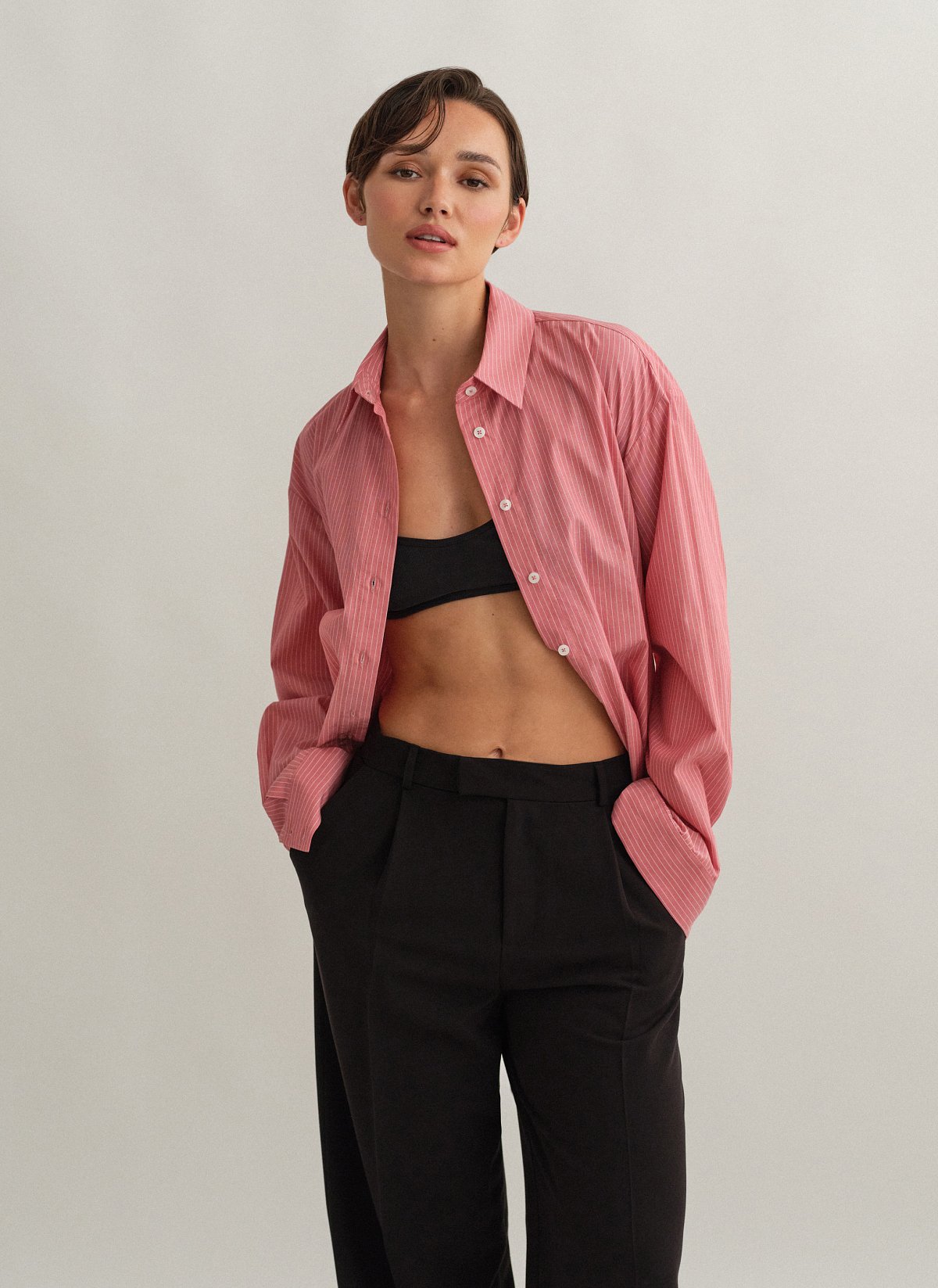 Γυναικείο oversized ριγέ πουκάμισο ποπλίνα