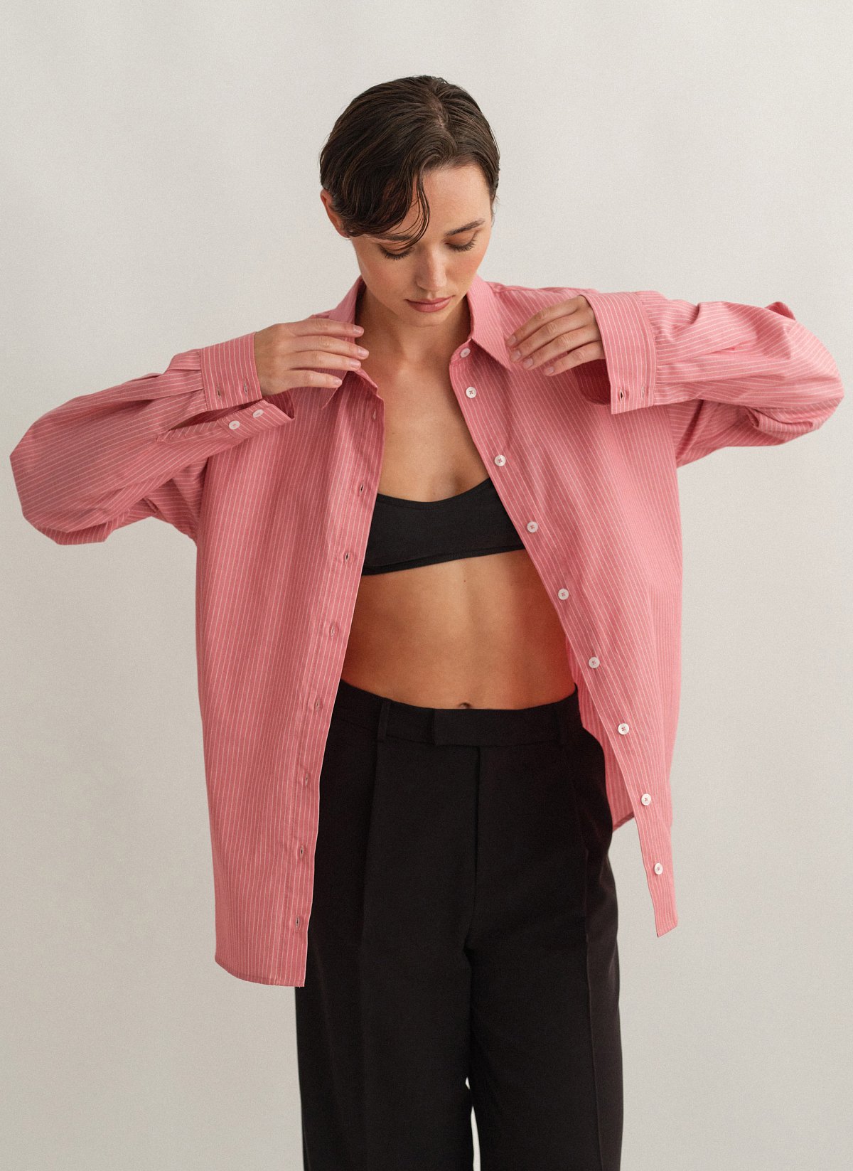 Γυναικείο oversized ριγέ πουκάμισο ποπλίνα