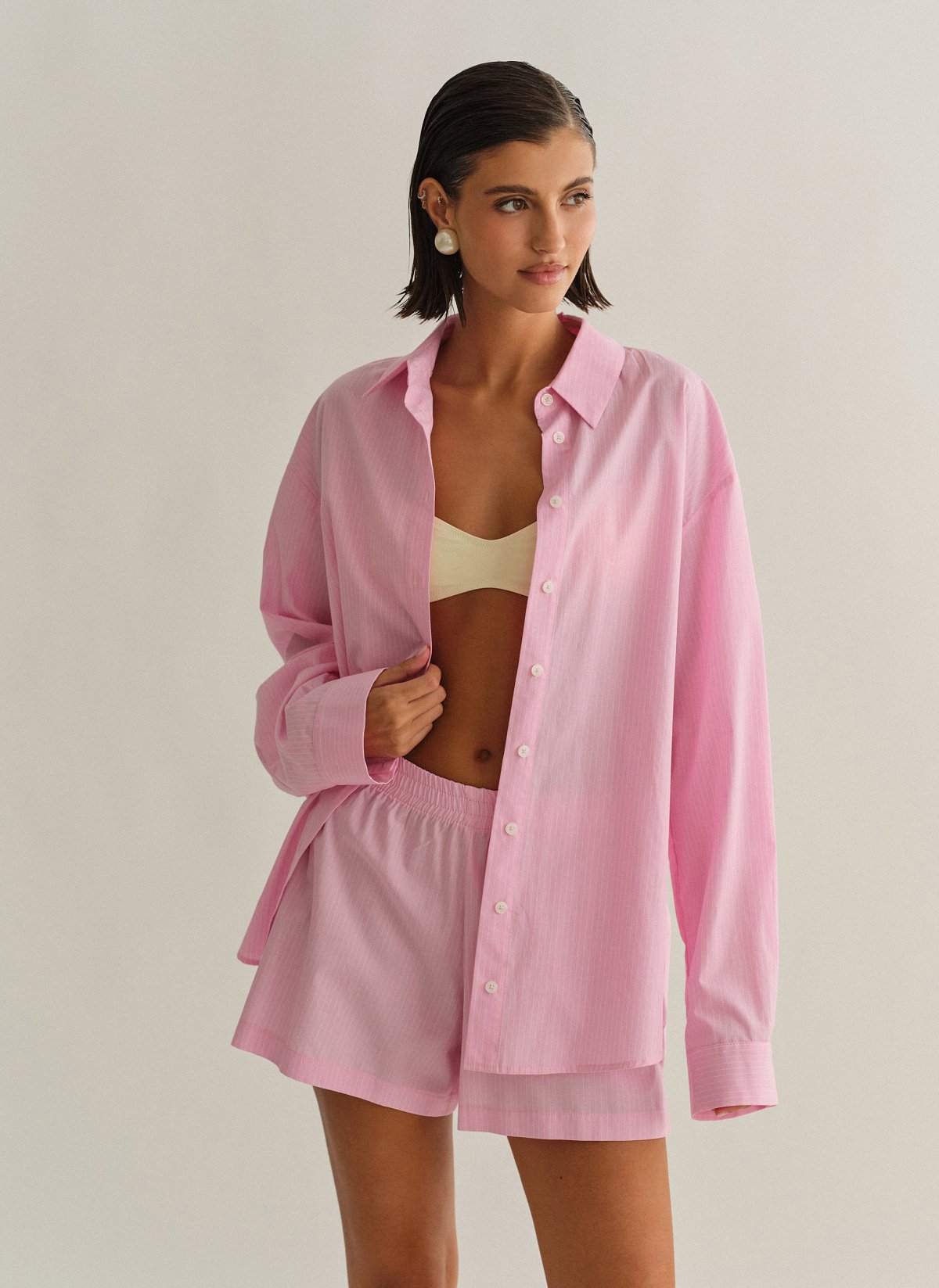 Γυναικείο oversized ριγέ πουκάμισο ποπλίνα