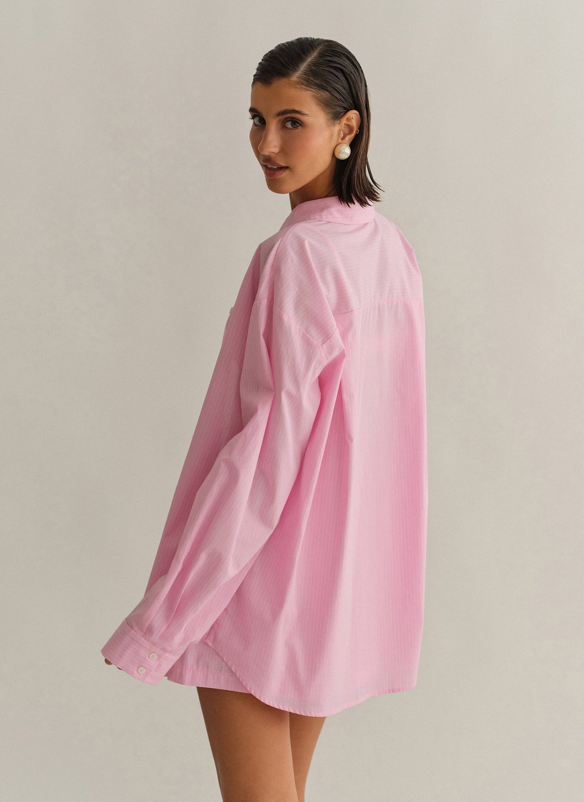 Γυναικείο oversized ριγέ πουκάμισο ποπλίνα