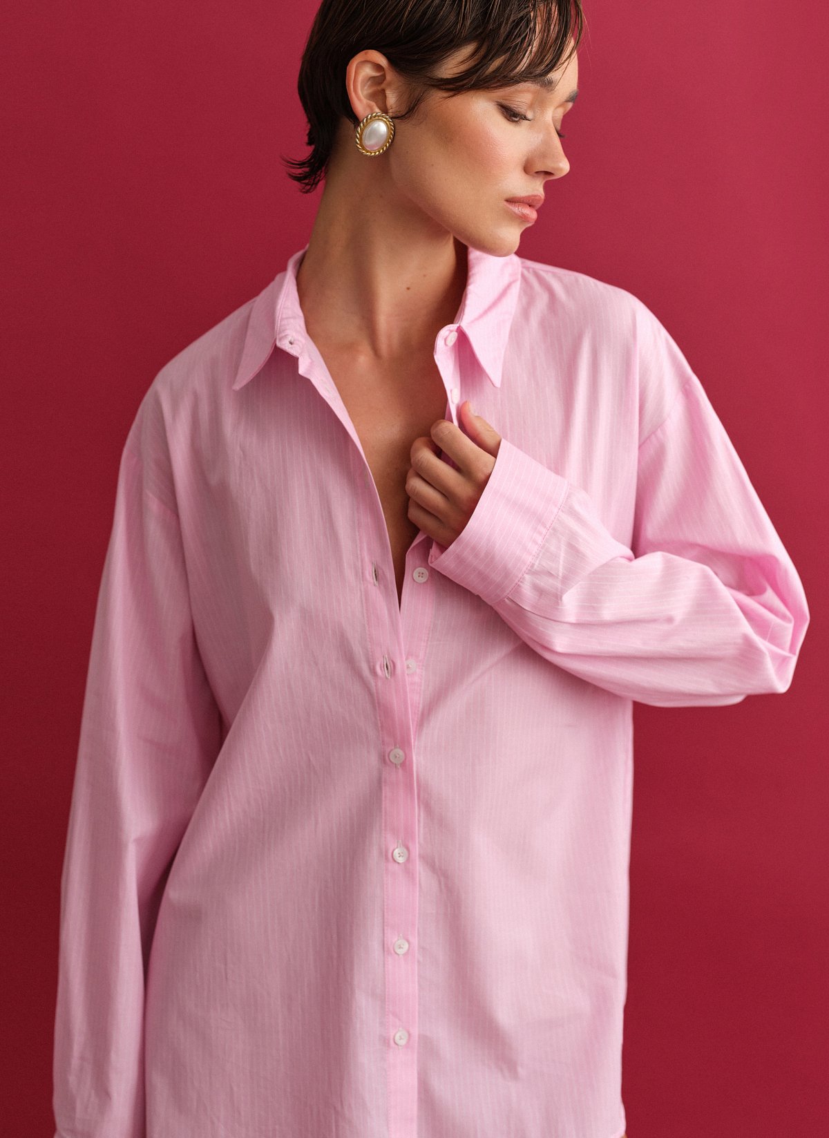 Γυναικείο oversized ριγέ πουκάμισο ποπλίνα