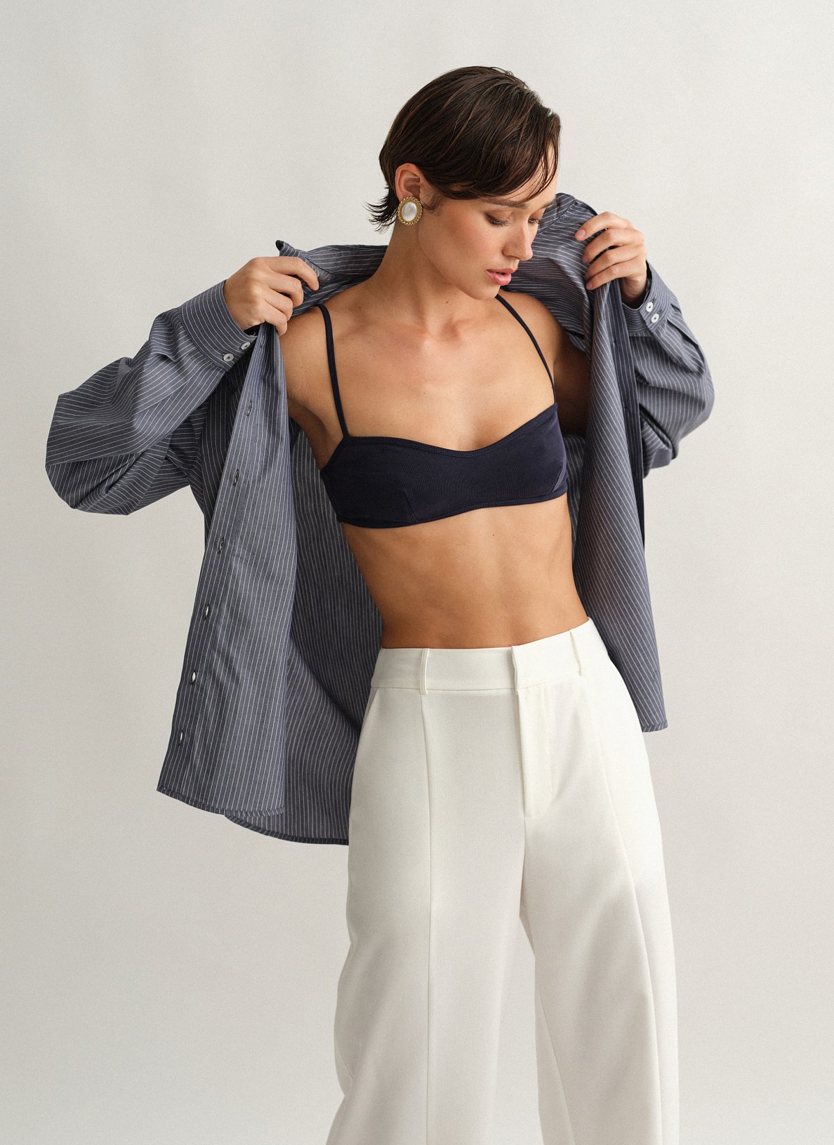 Γυναικείο oversized ριγέ πουκάμισο ποπλίνα