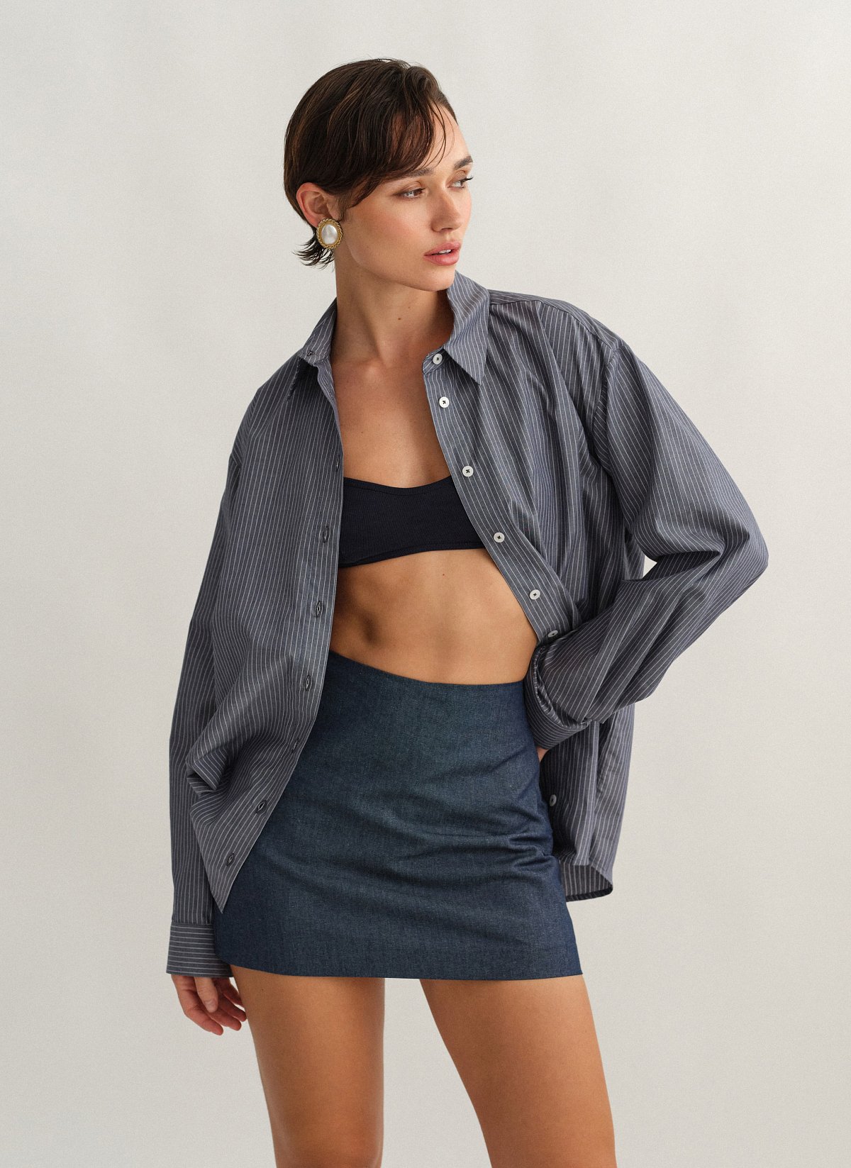 Γυναικείο oversized ριγέ πουκάμισο ποπλίνα