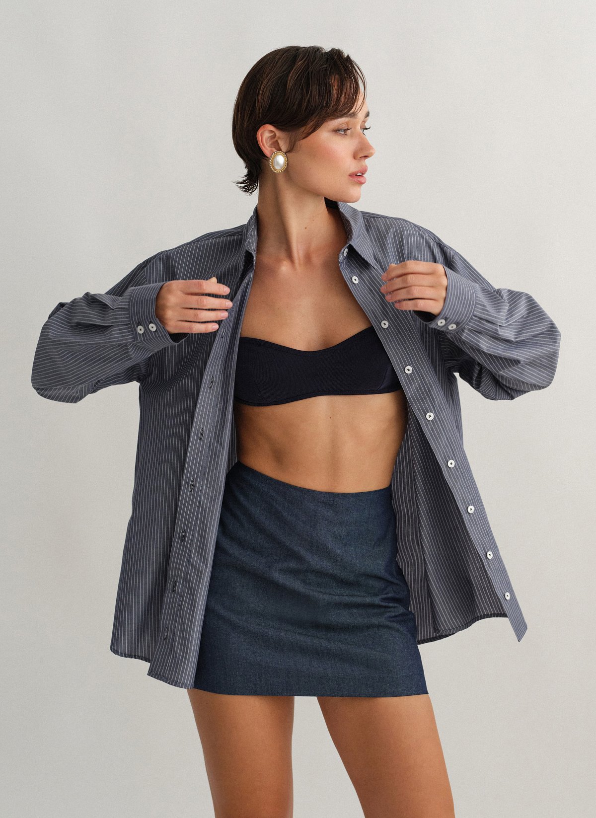 Γυναικείο oversized ριγέ πουκάμισο ποπλίνα