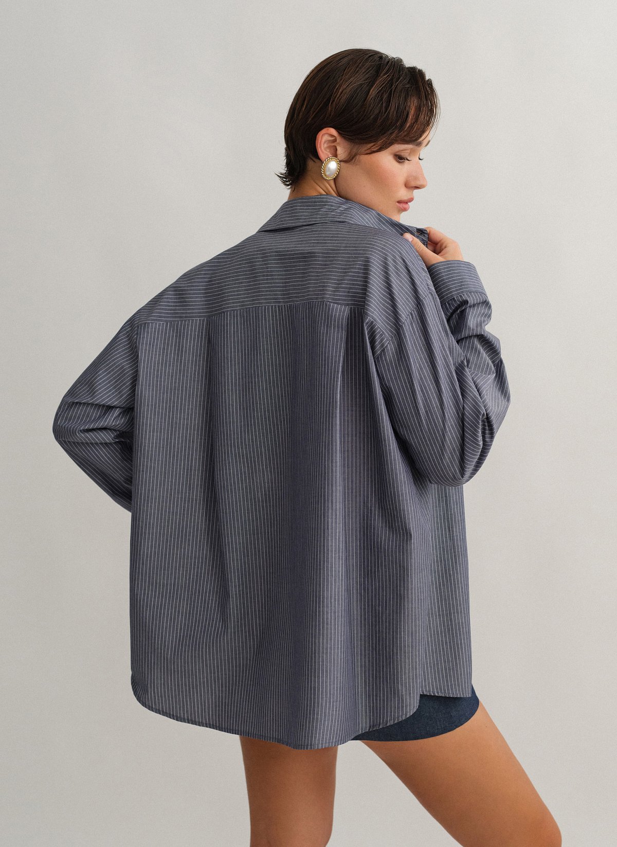 Γυναικείο oversized ριγέ πουκάμισο ποπλίνα