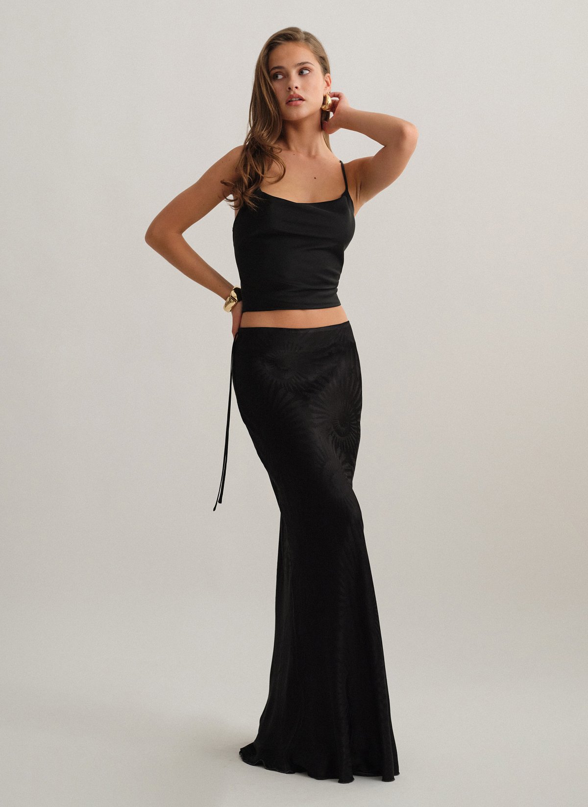 Γυναικεία σατέν ζακάρ maxi φούστα