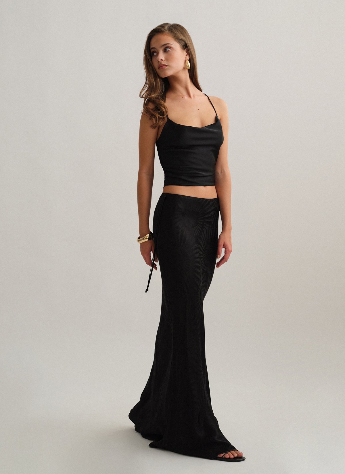 Γυναικεία σατέν ζακάρ maxi φούστα