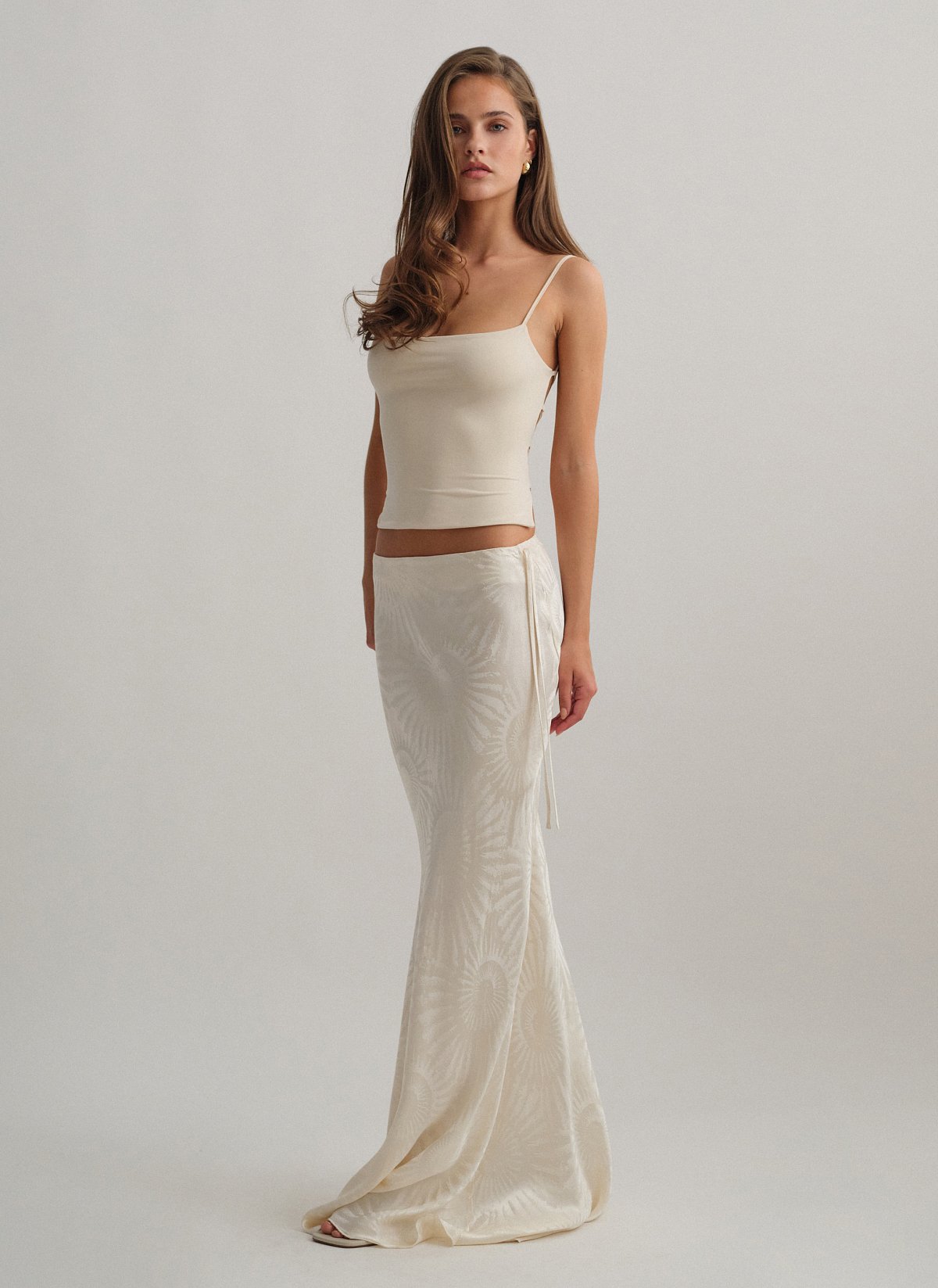 Γυναικεία σατέν ζακάρ maxi φούστα