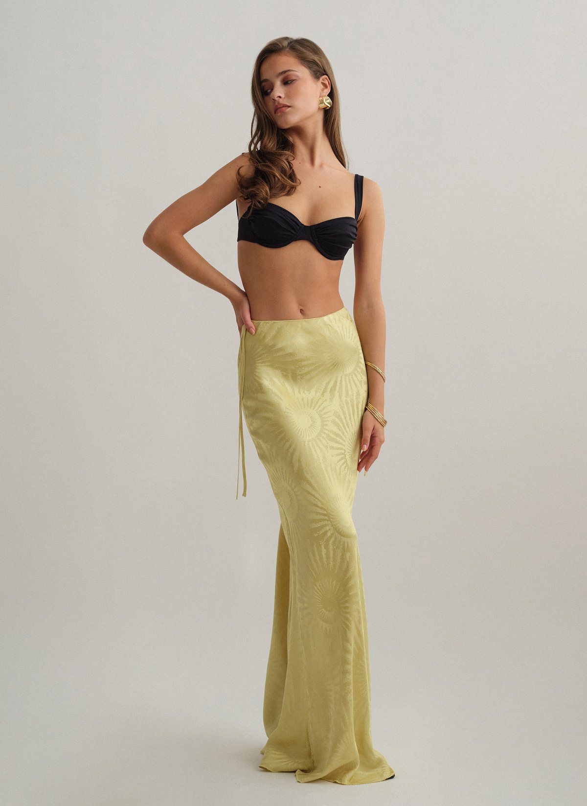 Γυναικεία σατέν ζακάρ maxi φούστα