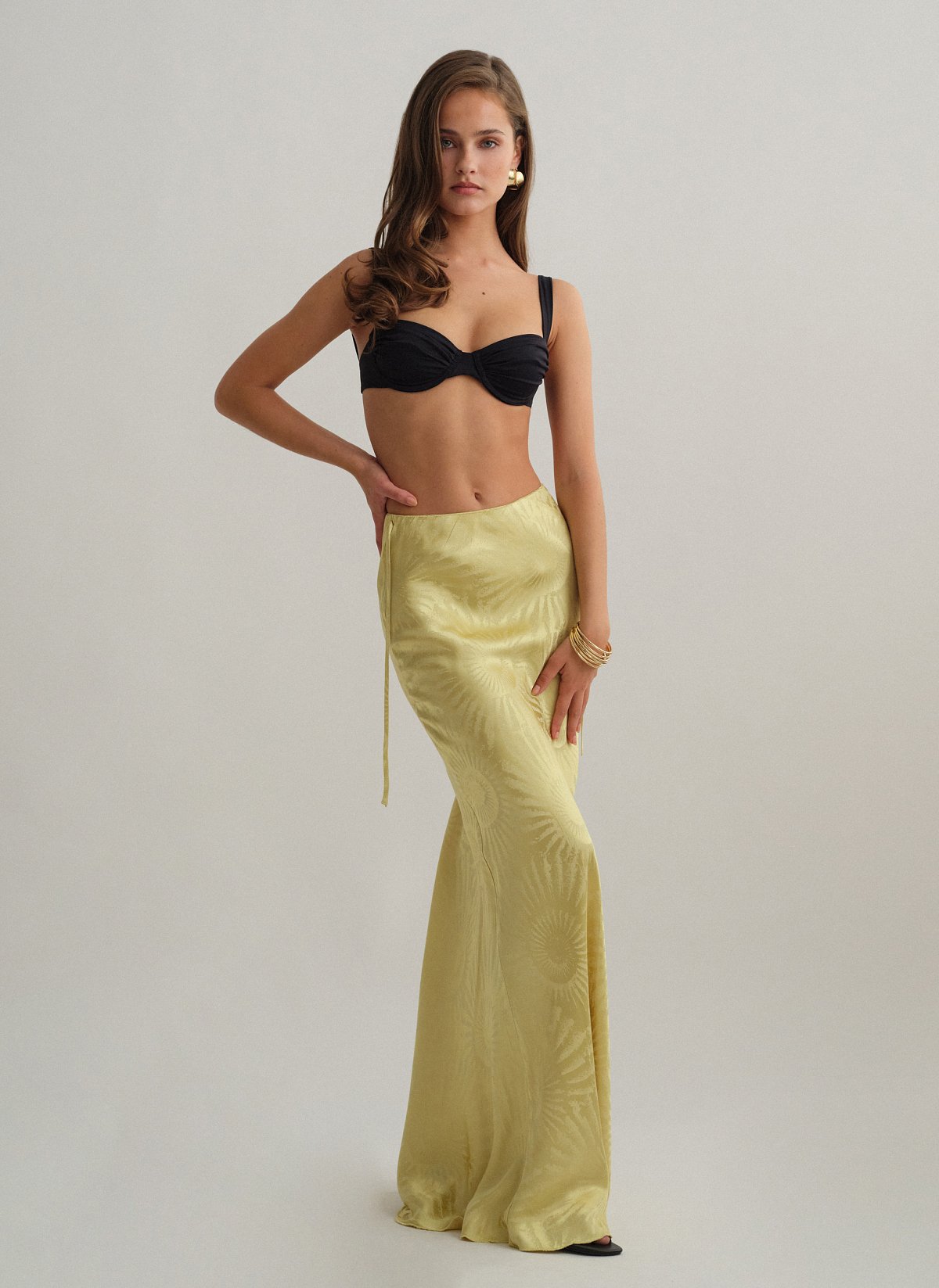 Γυναικεία σατέν ζακάρ maxi φούστα