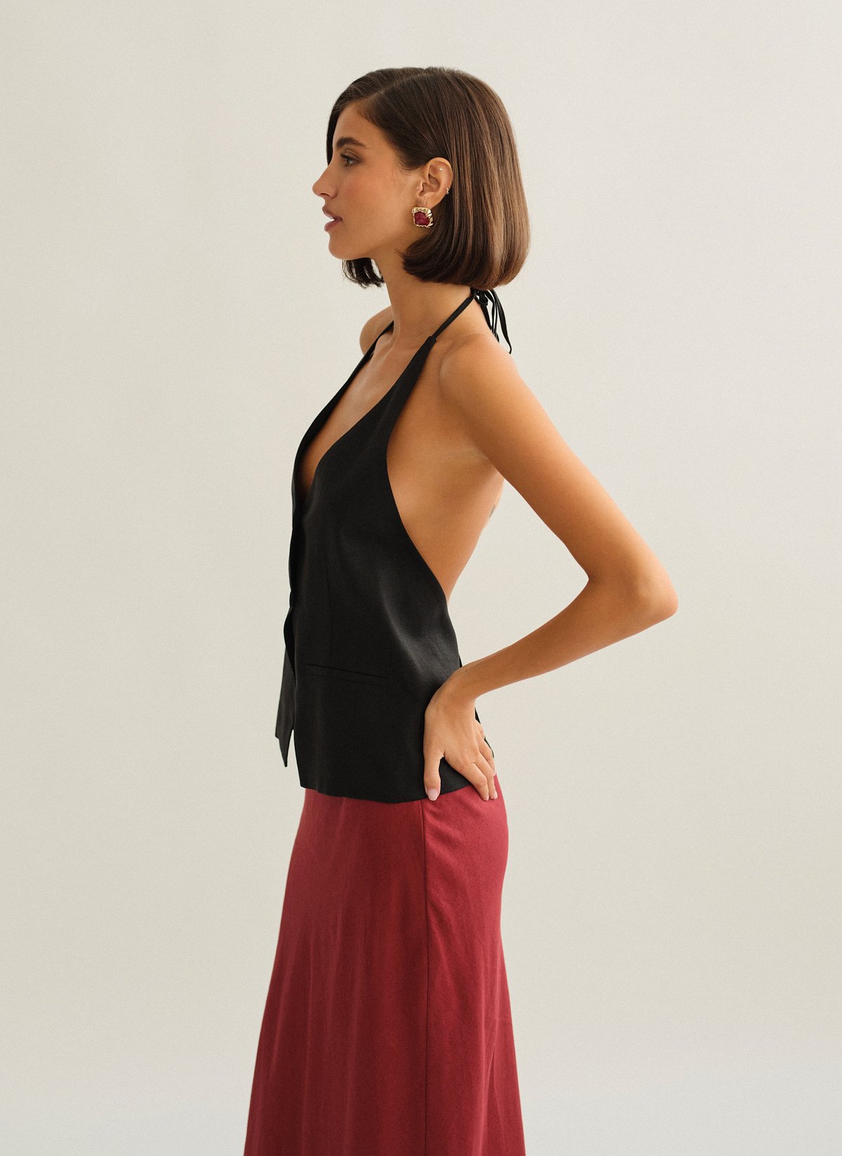 Γυναικείο λινό halter γιλέκο