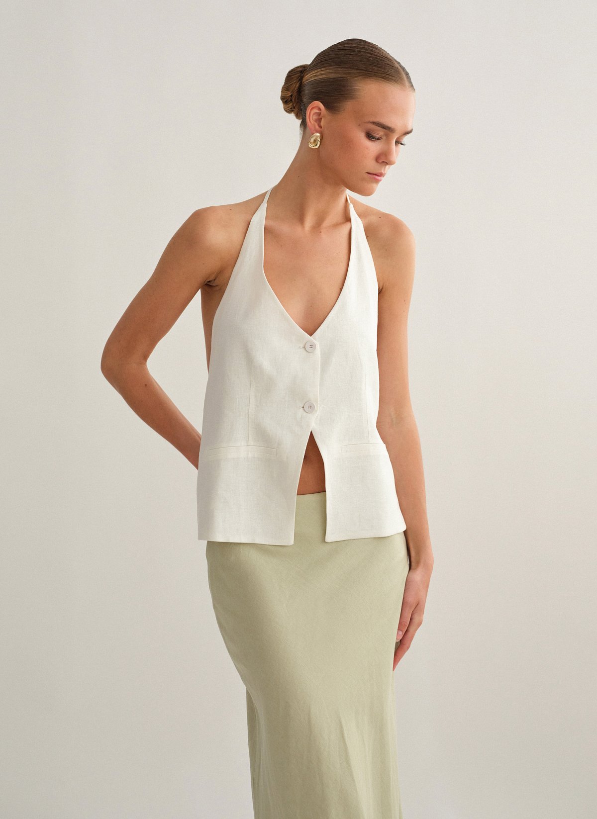 Γυναικείο λινό halter γιλέκο