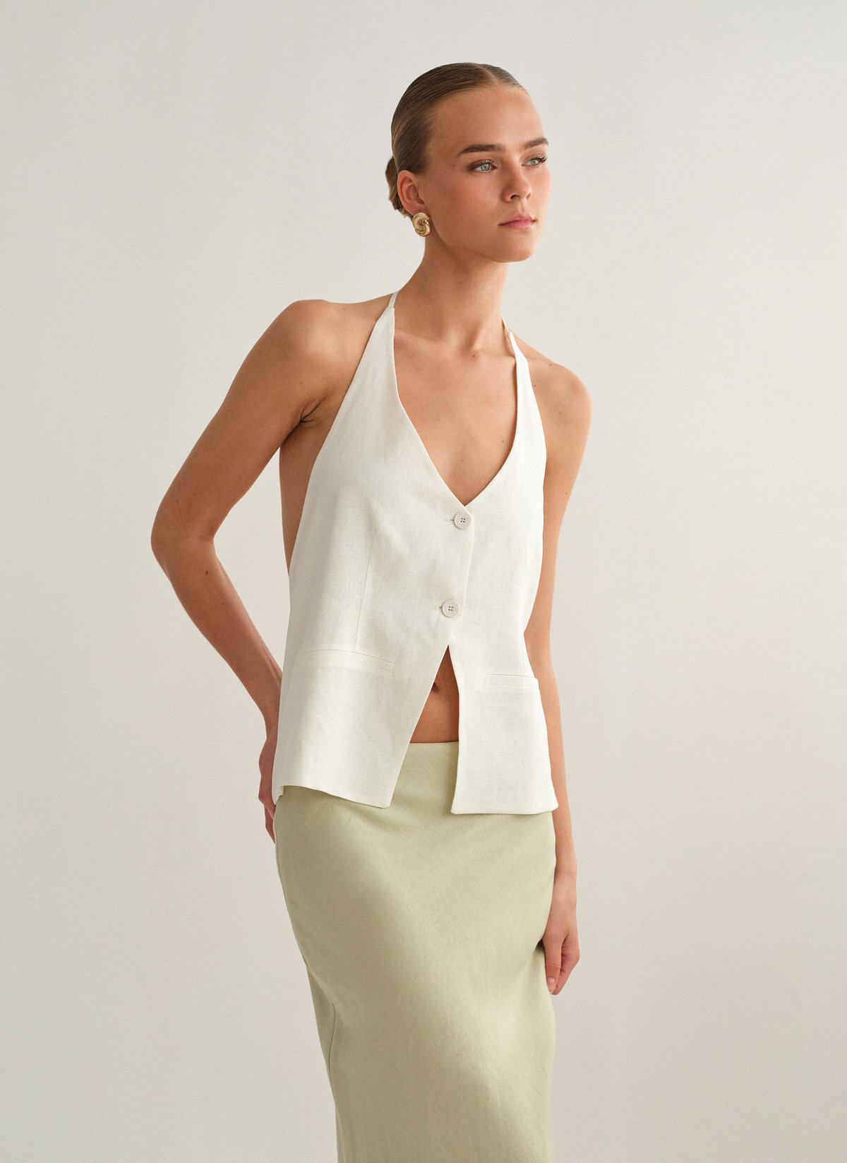 Γυναικείο λινό halter γιλέκο