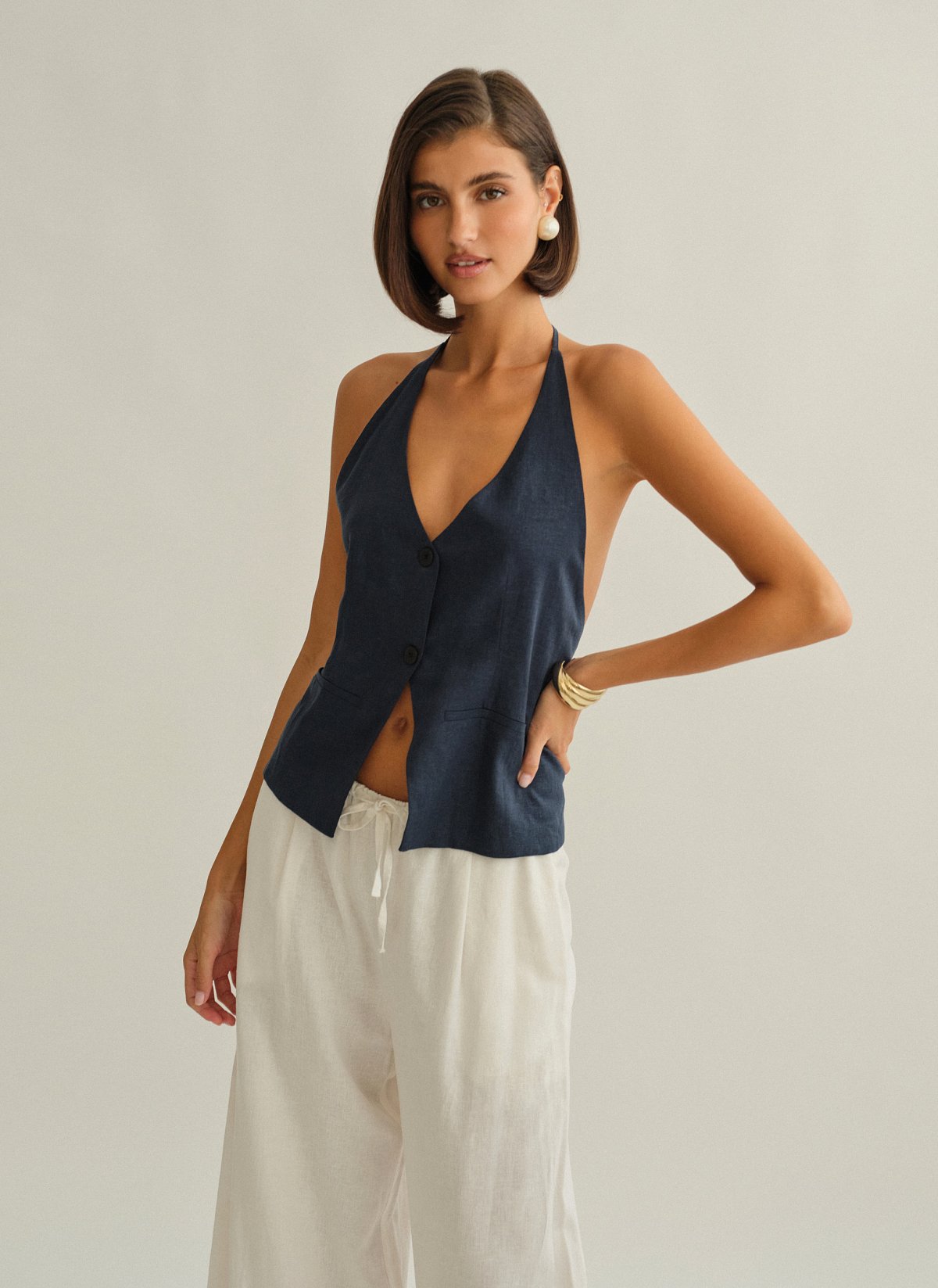 Γυναικείο λινό halter γιλέκο