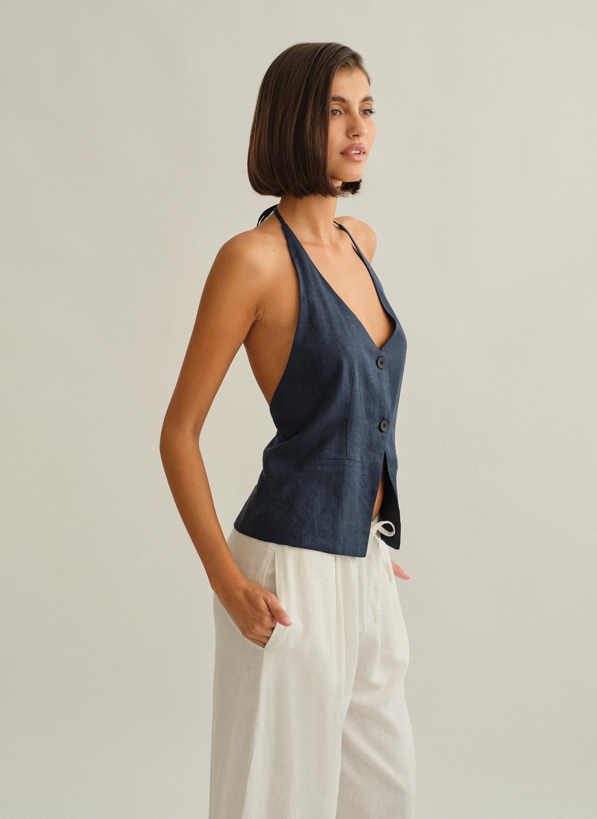 Γυναικείο λινό halter γιλέκο