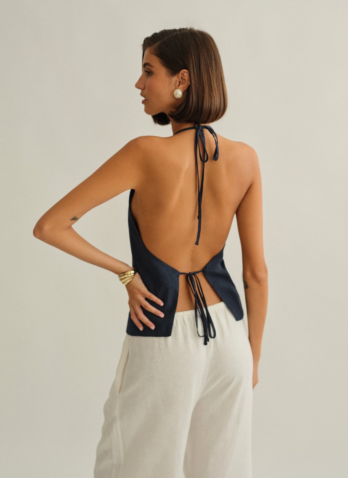 Γυναικείο λινό halter γιλέκο