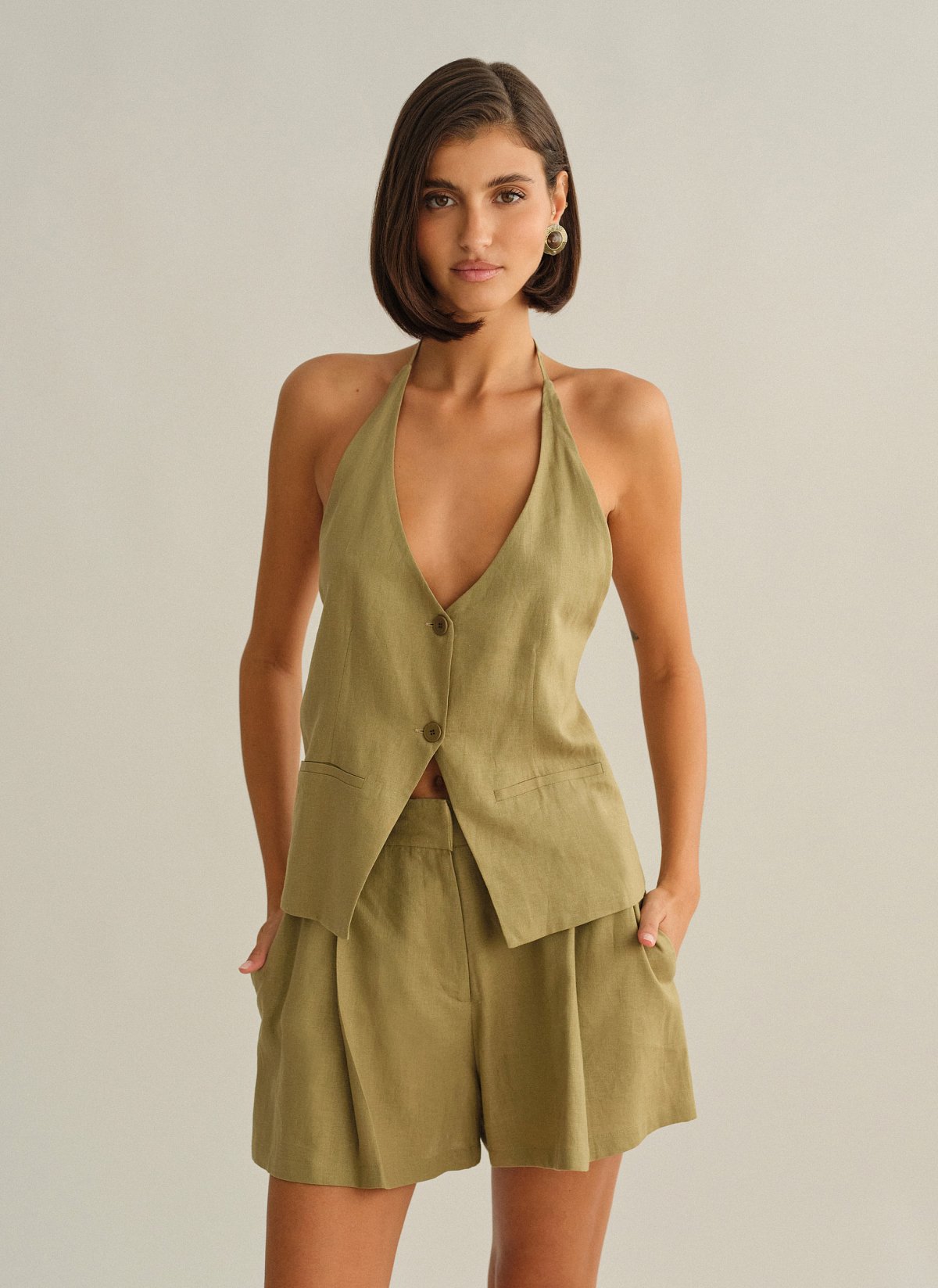 Γυναικείο λινό halter γιλέκο