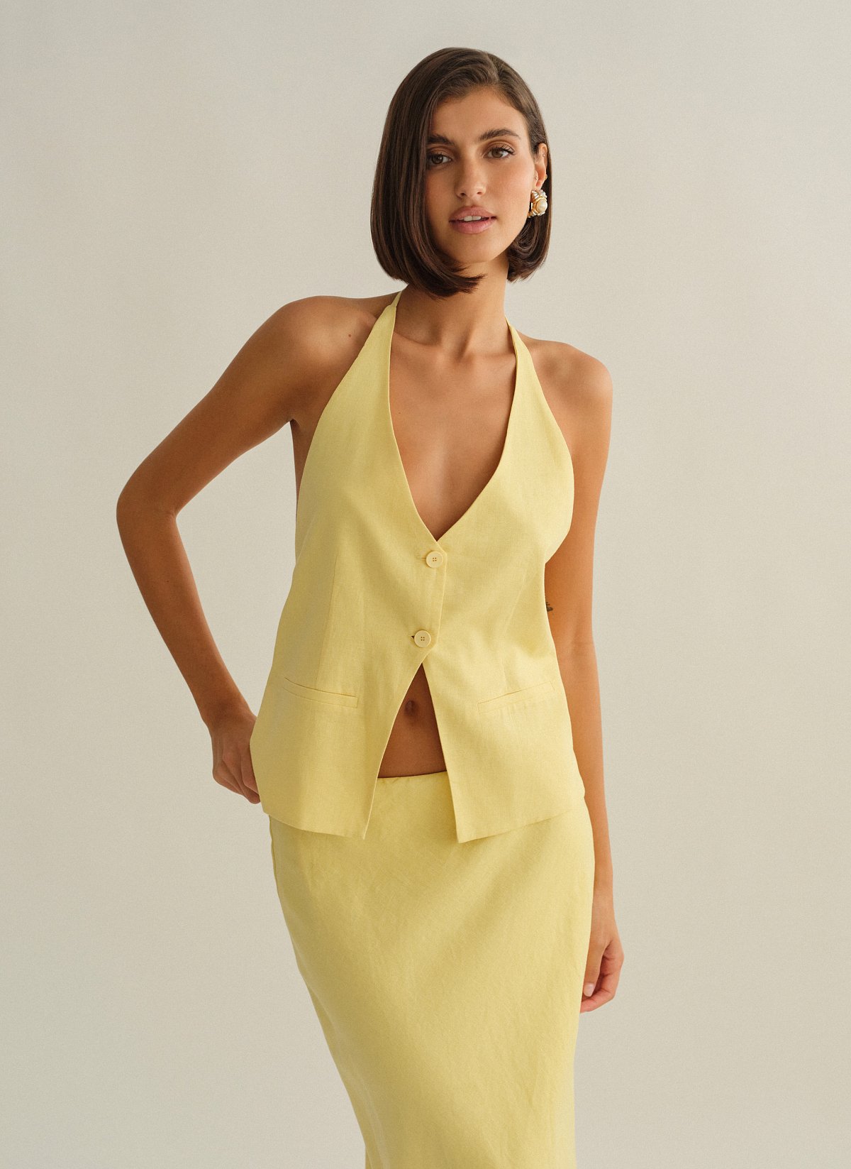 Γυναικείο λινό halter γιλέκο