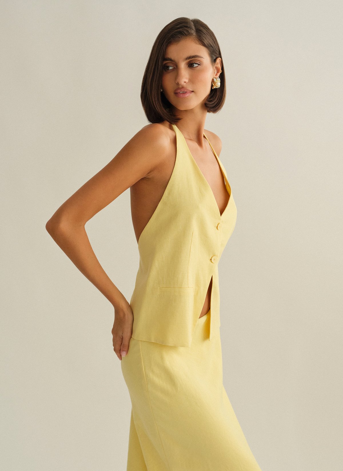 Γυναικείο λινό halter γιλέκο