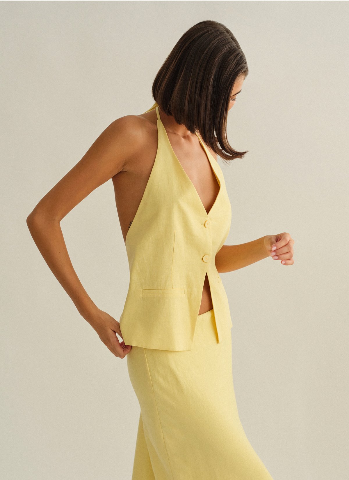 Γυναικείο λινό halter γιλέκο