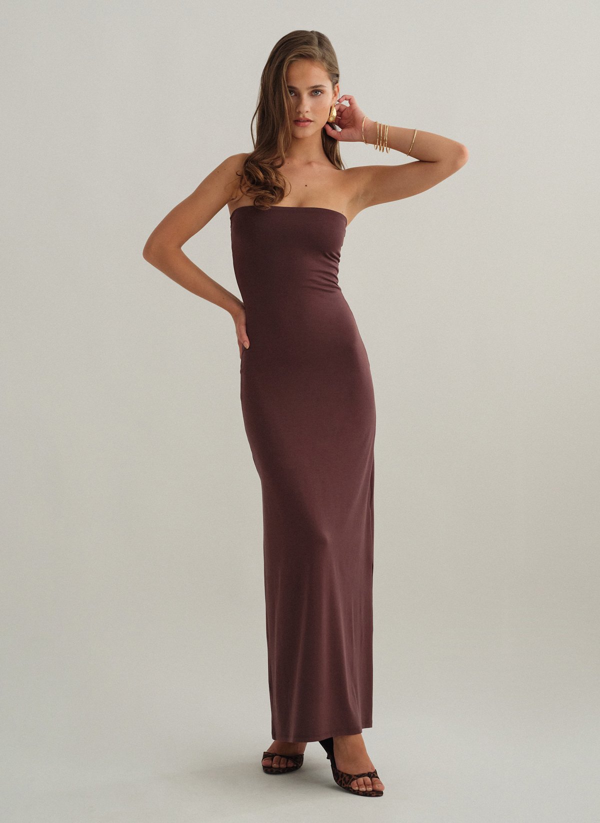 Bamboo maxi strapless dress-3