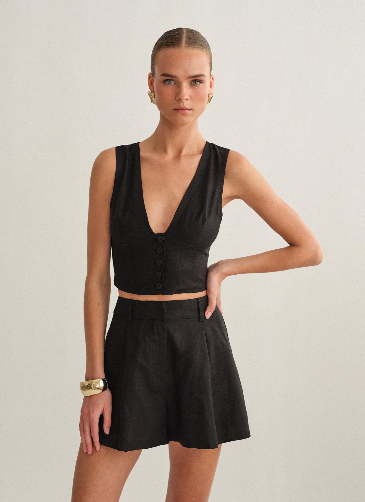 Linen darted shorts-34