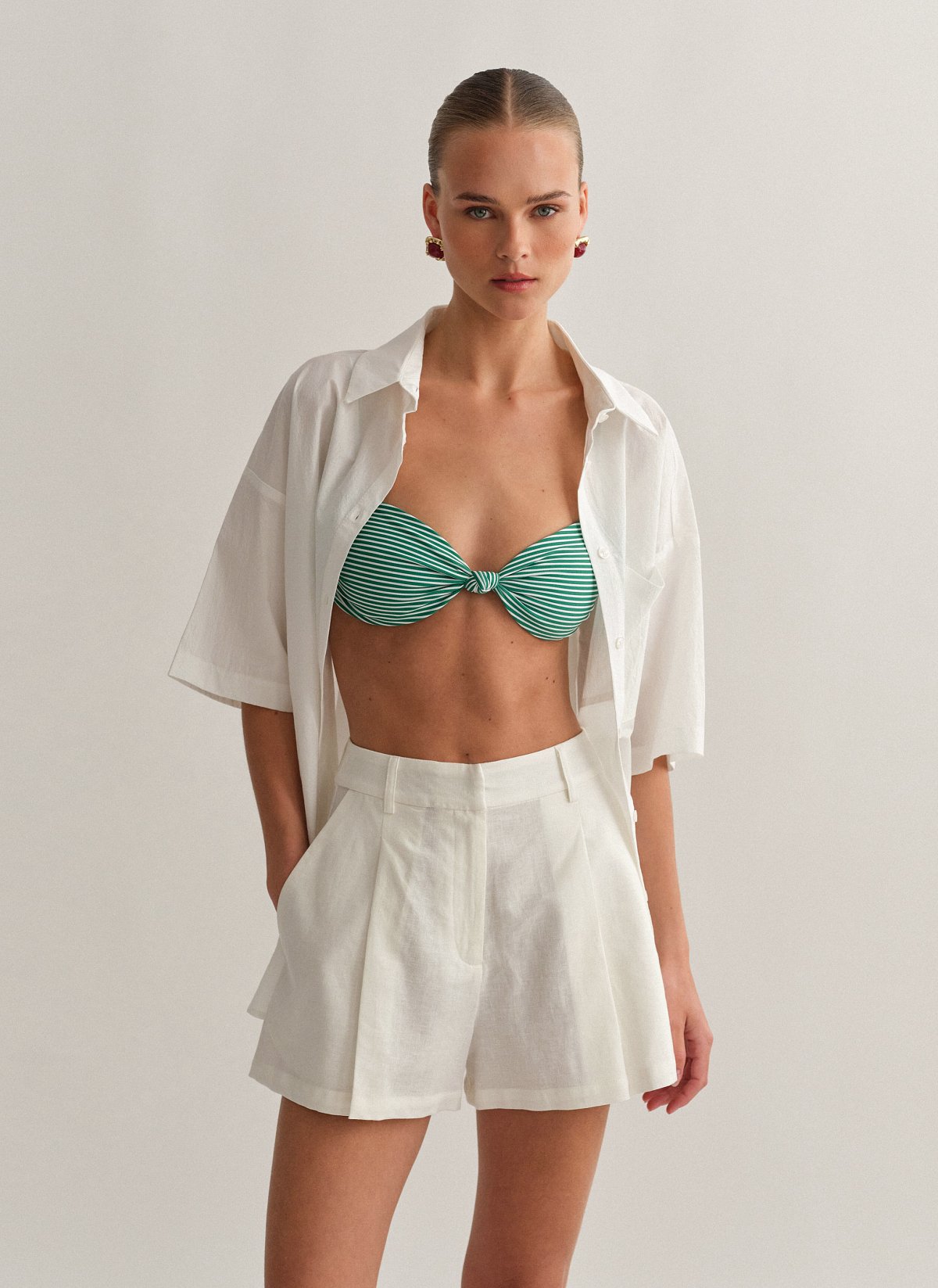 Linen darted shorts-37