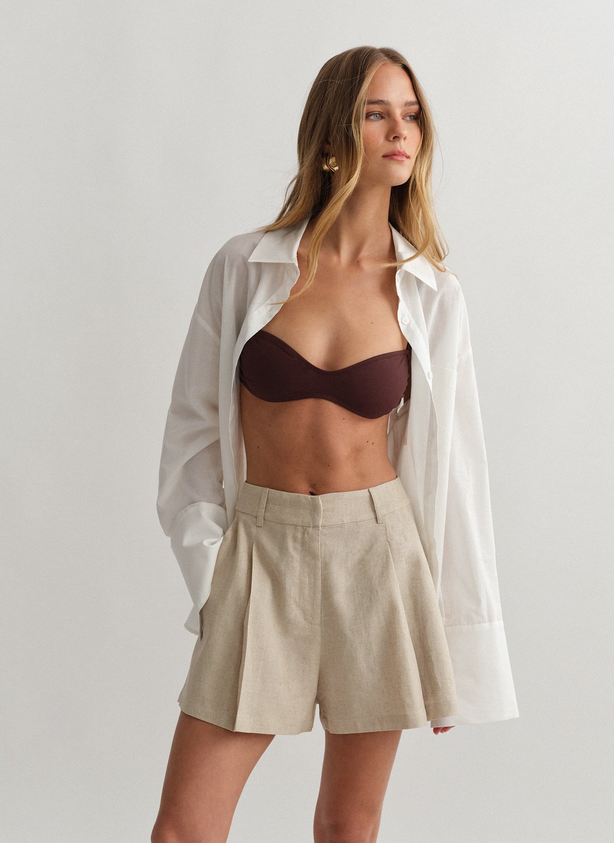 Linen darted shorts-0